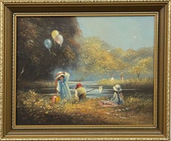 Oil Painting of Children Playing on Summers Day in the English Countryside