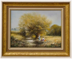 Ted Dyer - Framed 20th Century Oil, Feeding the Ducks