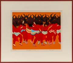 Ted Egri Danza dei bufali Litografia colorata d'epoca Nativi americani modernisti