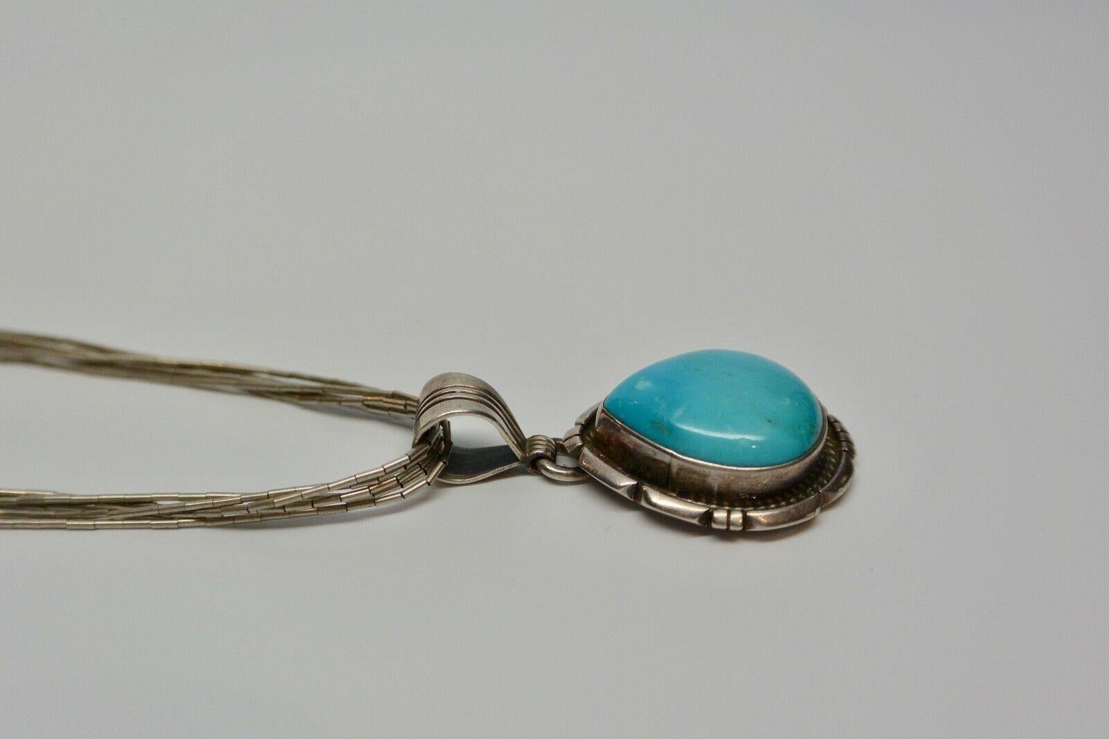 Mixed Cut Ted Etsitty Navajo Turquoise Pendant On Liquid Silver Multi-Strand Necklace