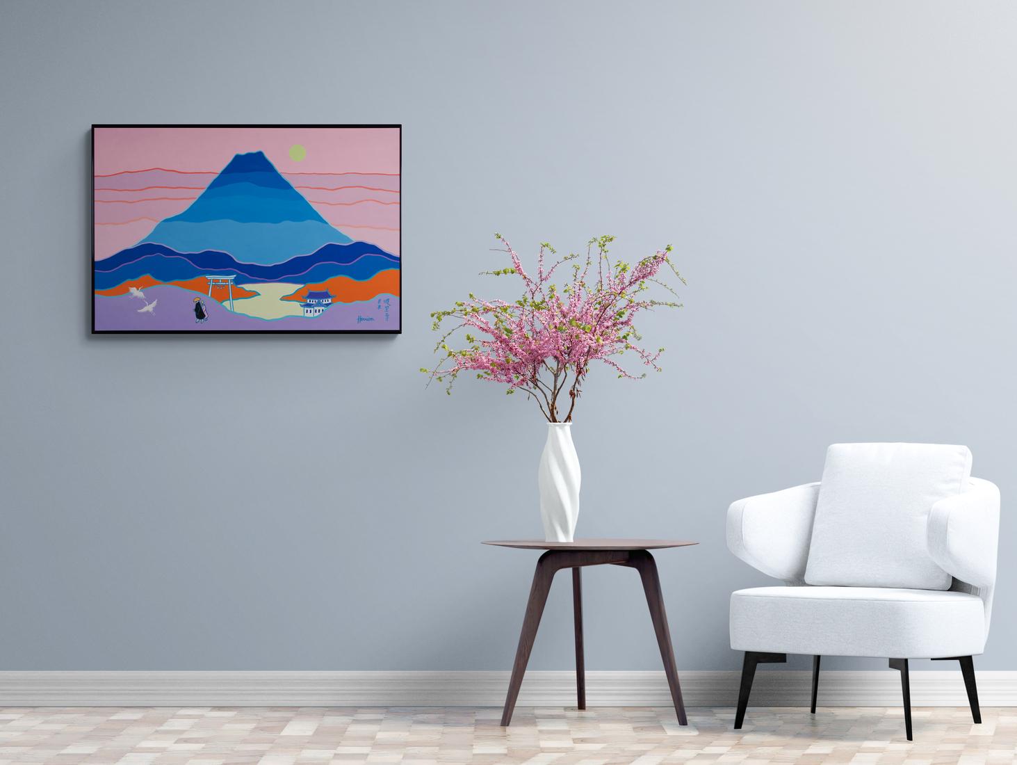 Japan - colourful, graphic, modern, minimalist, landscape, acrylic on canvas For Sale 1