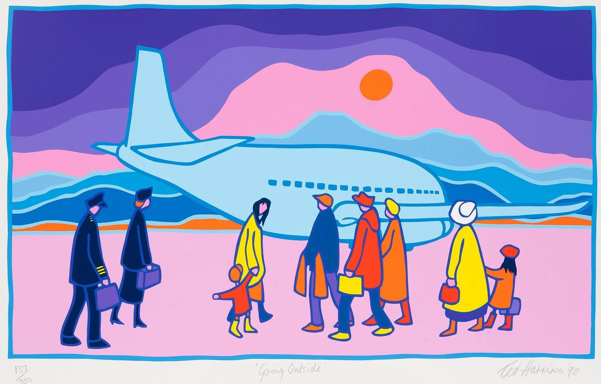 Ted Harrison Figurative Print - Going Outside