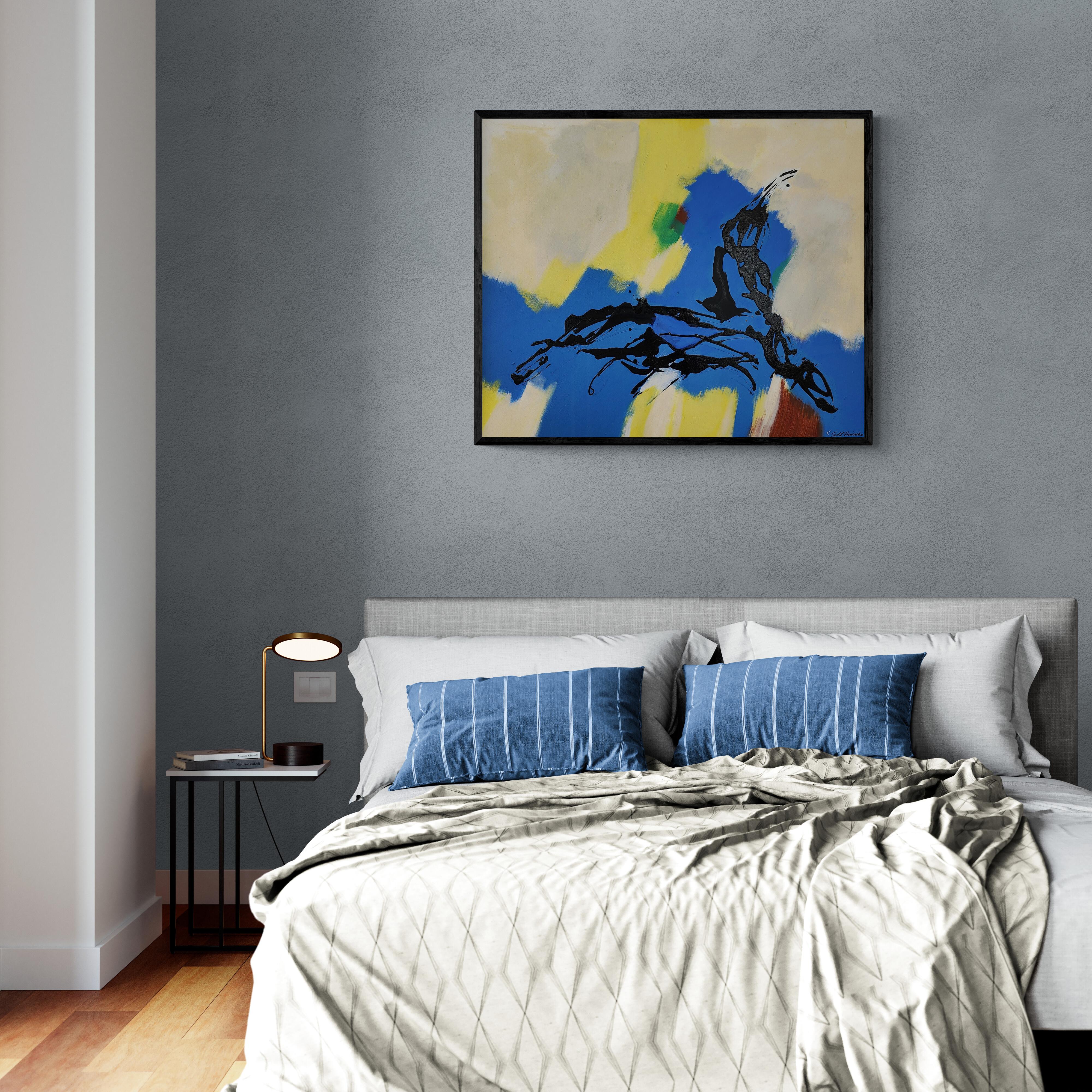 Casual (Abstraction gestuelle, Bleu, Noir, Jaune, Vert, Rouge, Minimal) - Painting de Ted Hinrichs