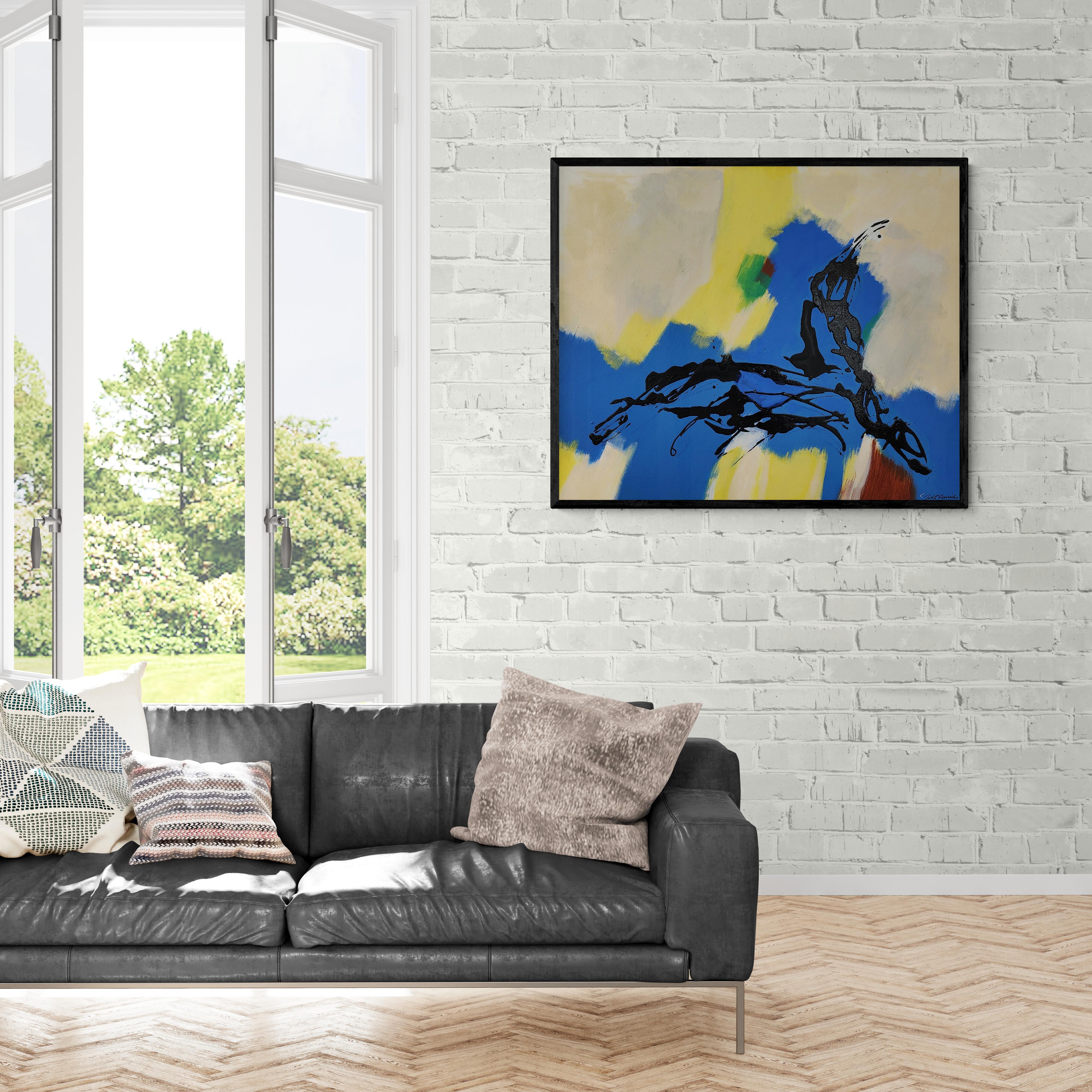 Casual (Gestural Abstraction, Blue, Black, Yellow, Green, Red, Minimal) - Contemporary Painting by Ted Hinrichs