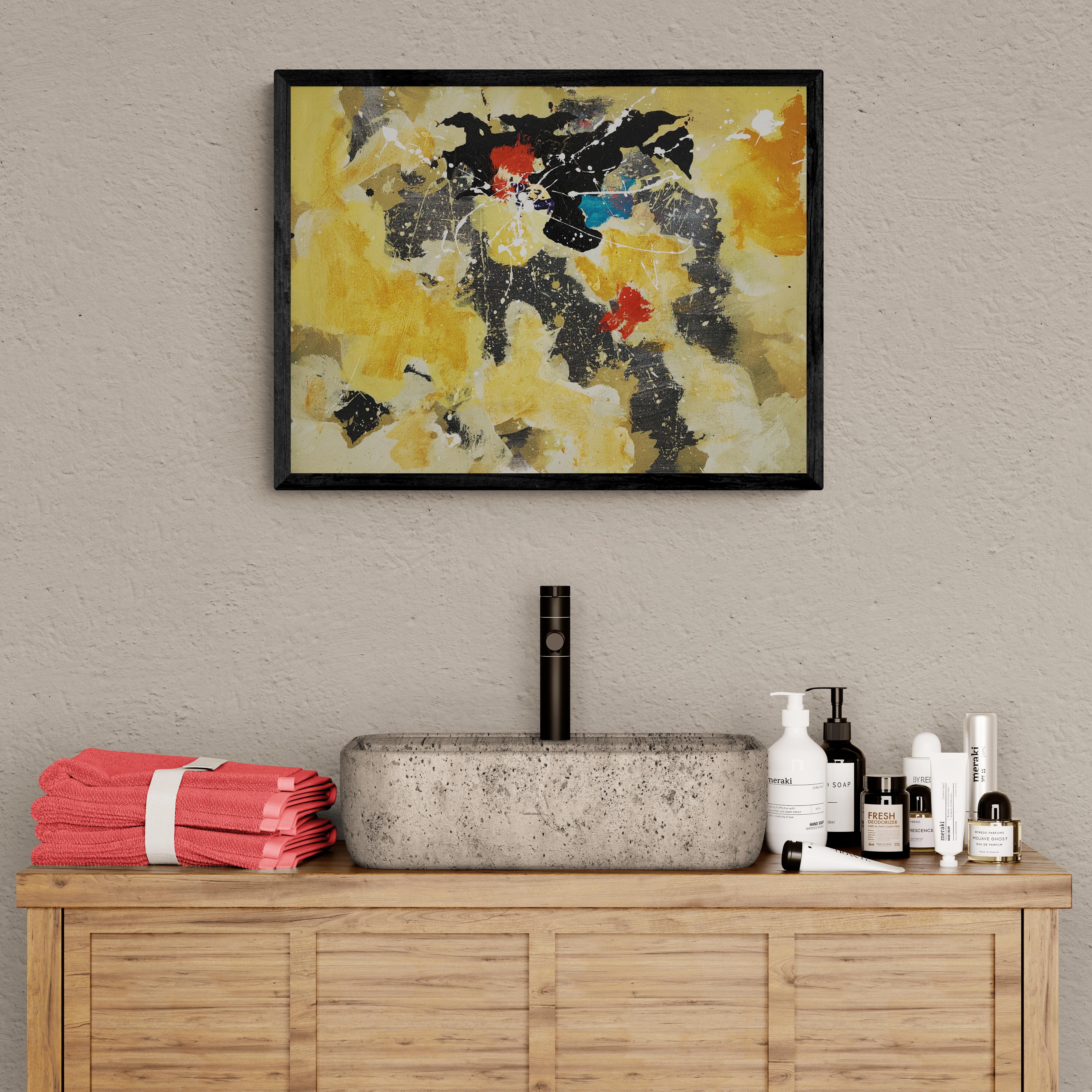 Celestial (Gestische Abstraktion, Beige, Brown, Erdtöne, Rot, Blau, Schwarz) (Zeitgenössisch), Painting, von Ted Hinrichs