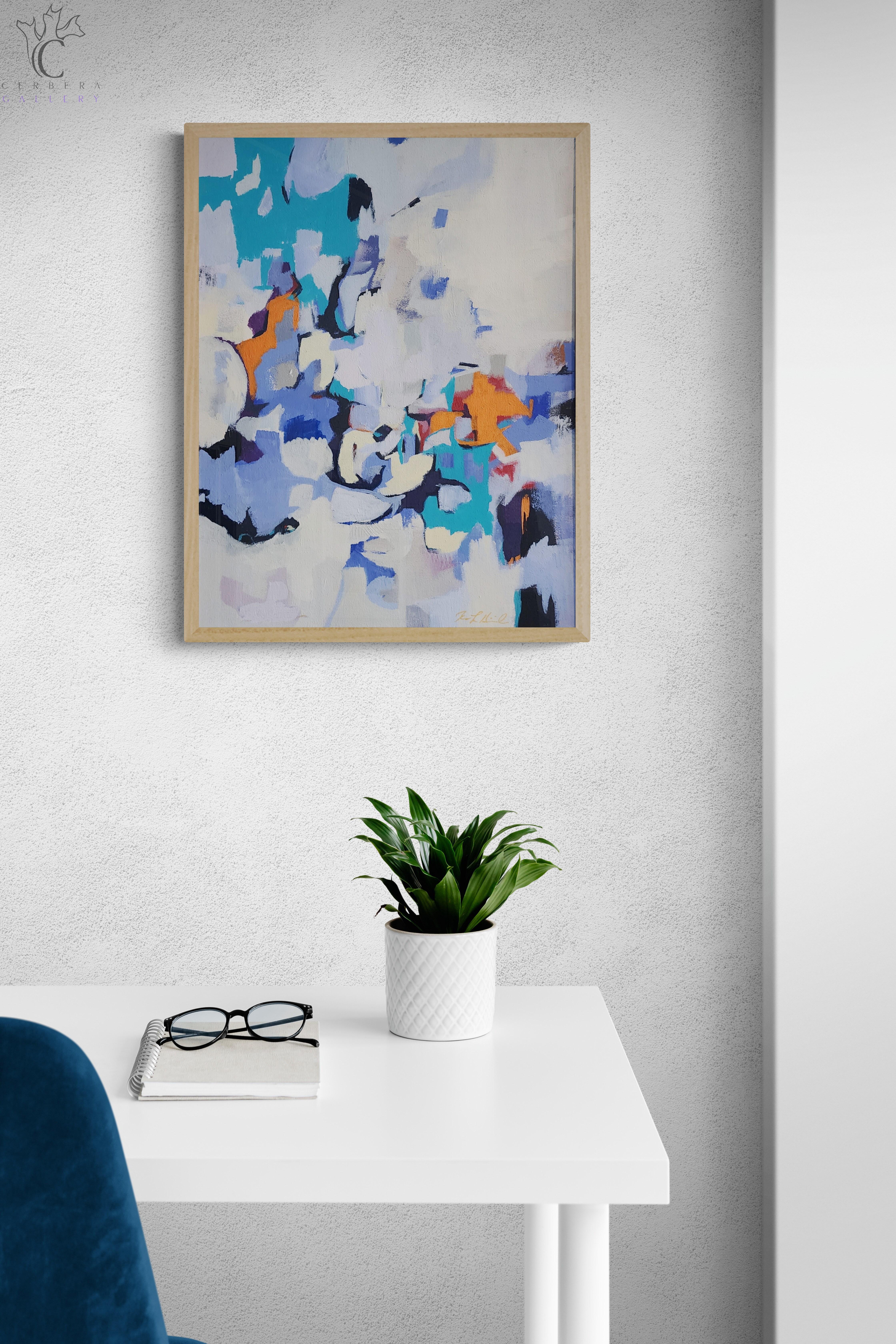 Street de la ville (abstrait, acrylique, abstraction gestuelle, bleu, bleu clair, sarcelle) - Abstrait Painting par Ted Hinrichs