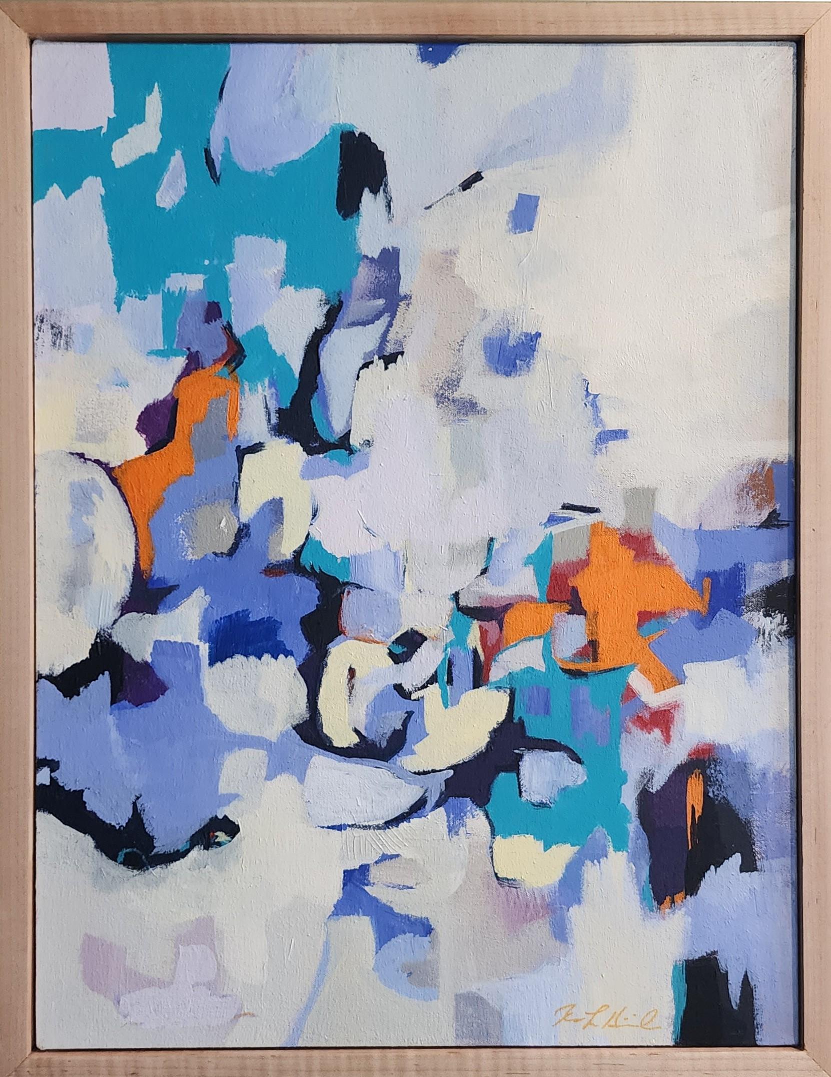 Street de la ville (abstrait, acrylique, abstraction gestuelle, bleu, bleu clair, sarcelle) en vente 1