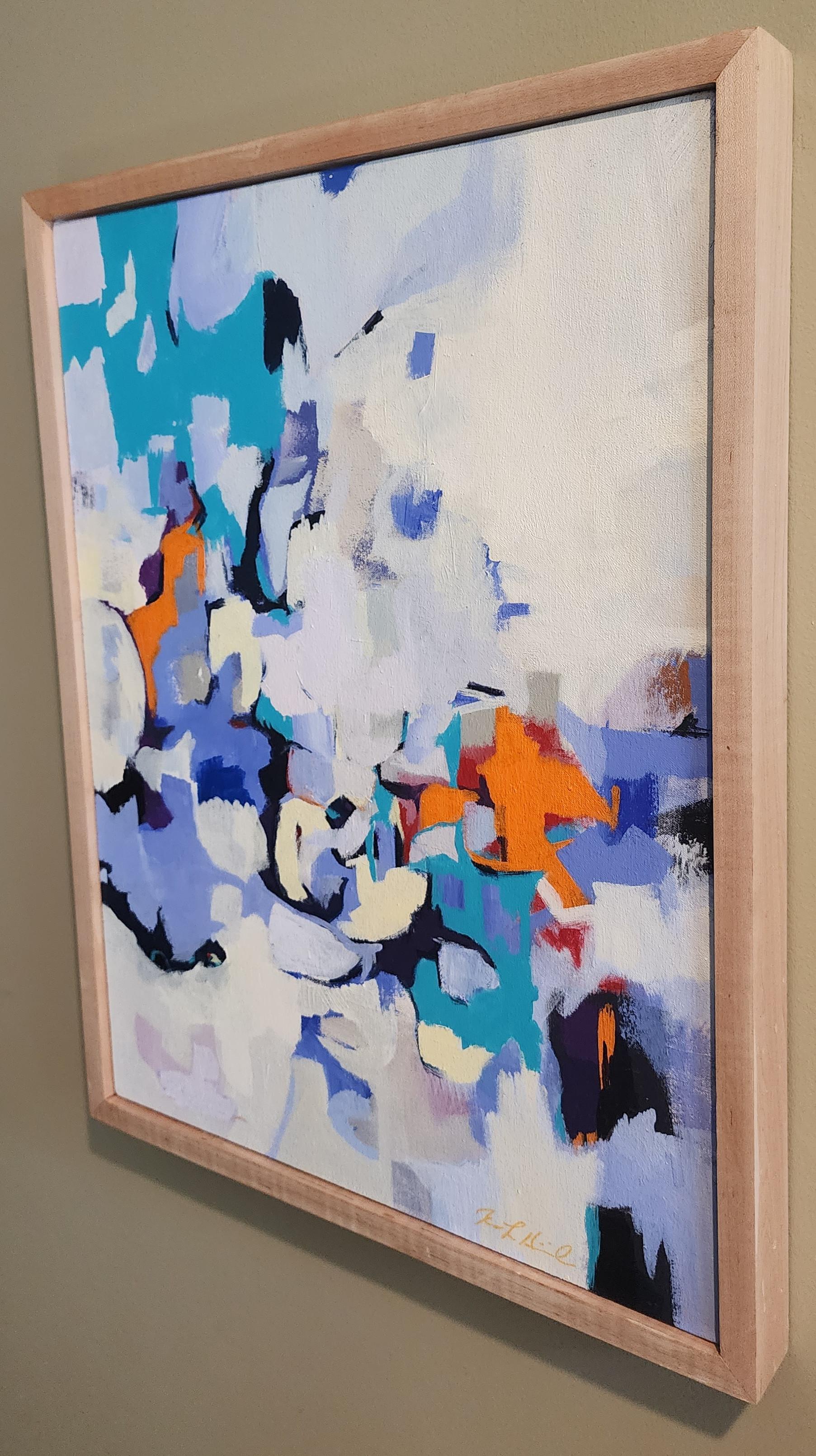 Street de la ville (abstrait, acrylique, abstraction gestuelle, bleu, bleu clair, sarcelle) en vente 2