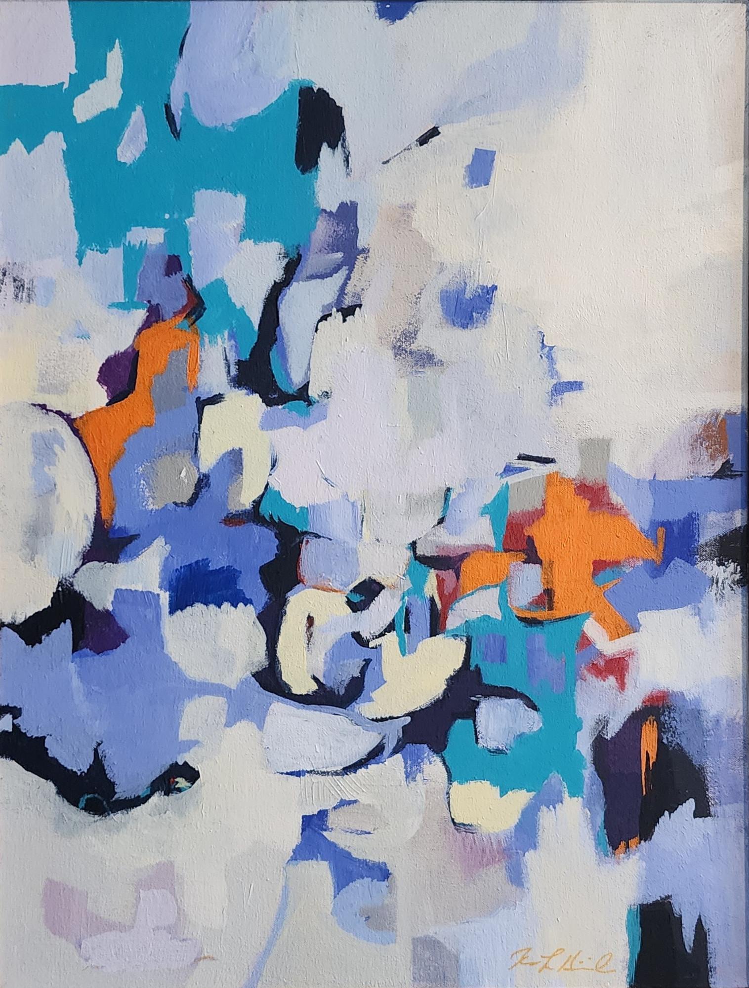 Street de la ville (abstrait, acrylique, abstraction gestuelle, bleu, bleu clair, sarcelle)