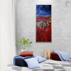 Desert Evening (Abstract, Acrylic, Gestural Abstraction, Red, Blue, Brown)
