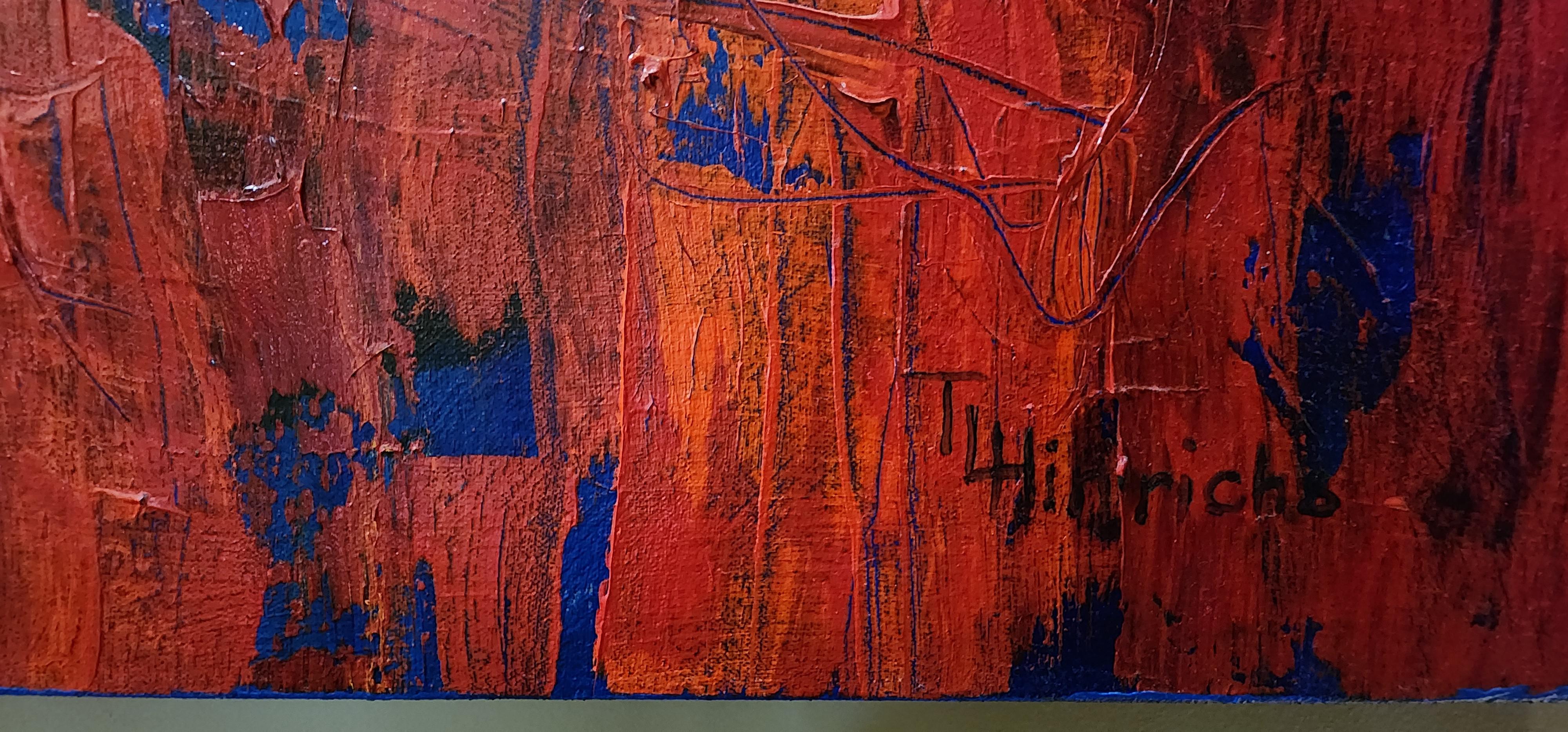 Desert Evening (Abstract, Acrylic, Gestural Abstraction, Red, Blue, Brown) For Sale 1