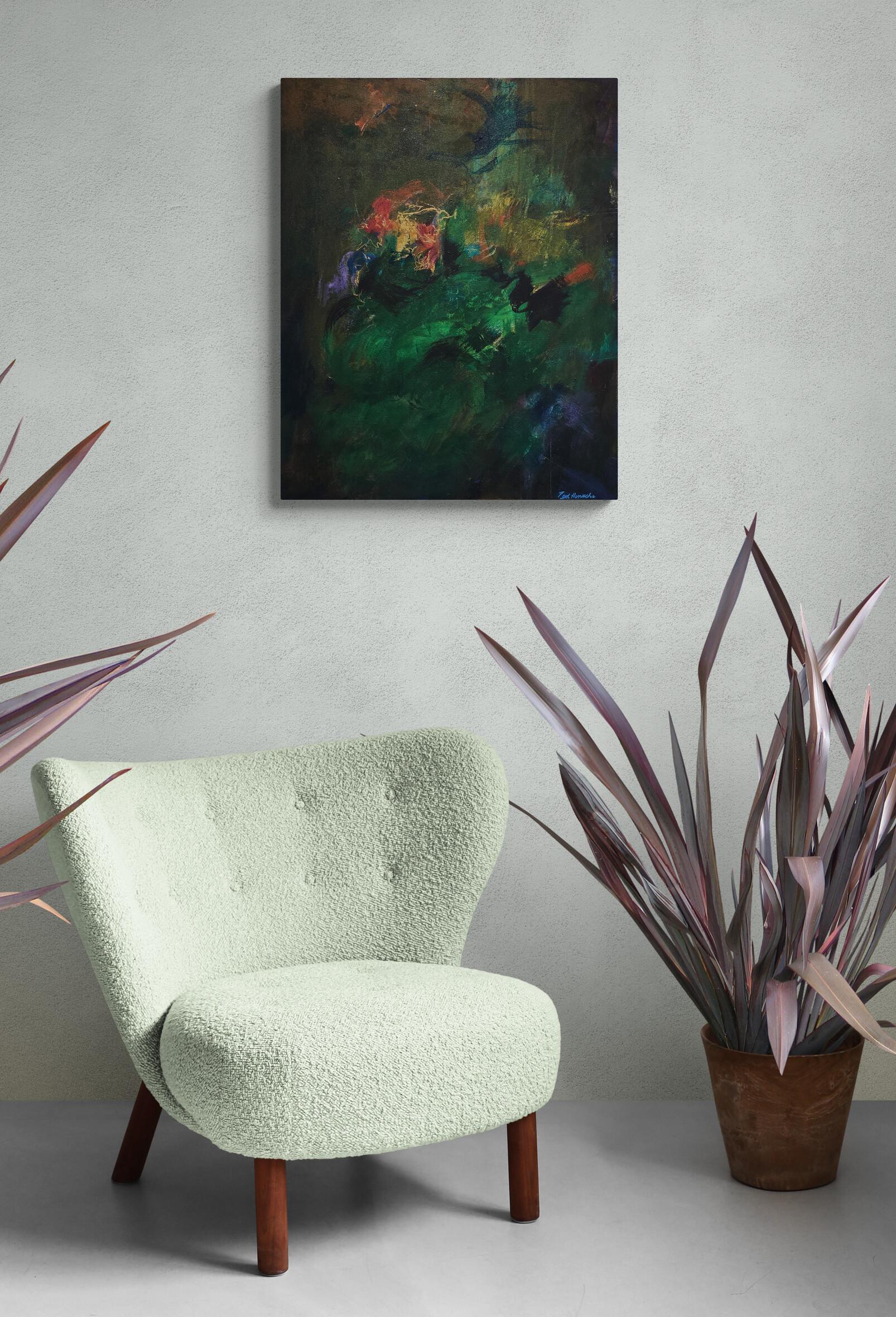 Descubriendo el verde (Abstracción gestual, Verde, Azul, Oro, Selva, ~42% DESCUENTO) - Painting de Ted Hinrichs