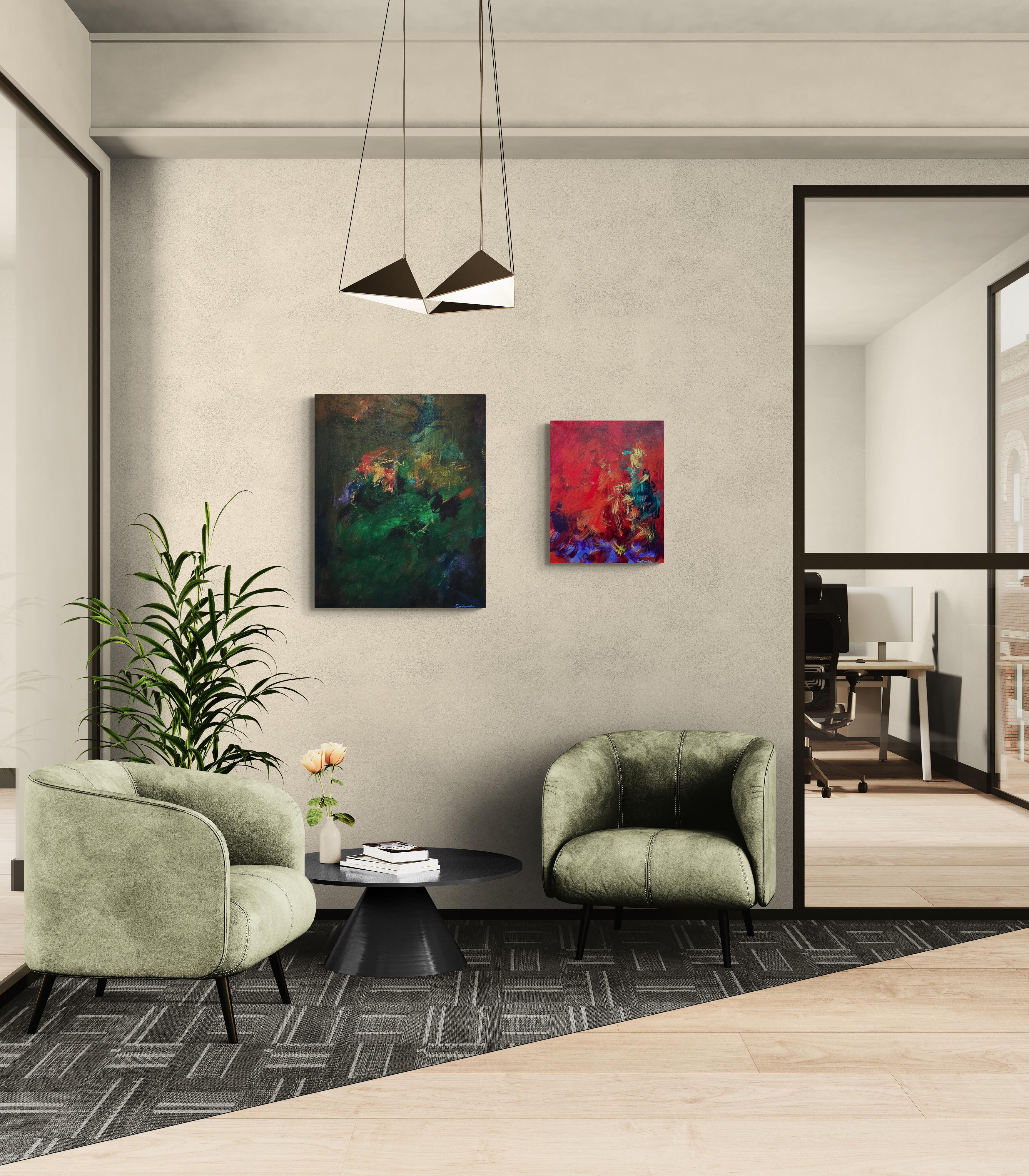Descubriendo el verde (Abstracción gestual, Verde, Azul, Oro, Selva, ~42% DESCUENTO) - Abstract Painting Negro de Ted Hinrichs