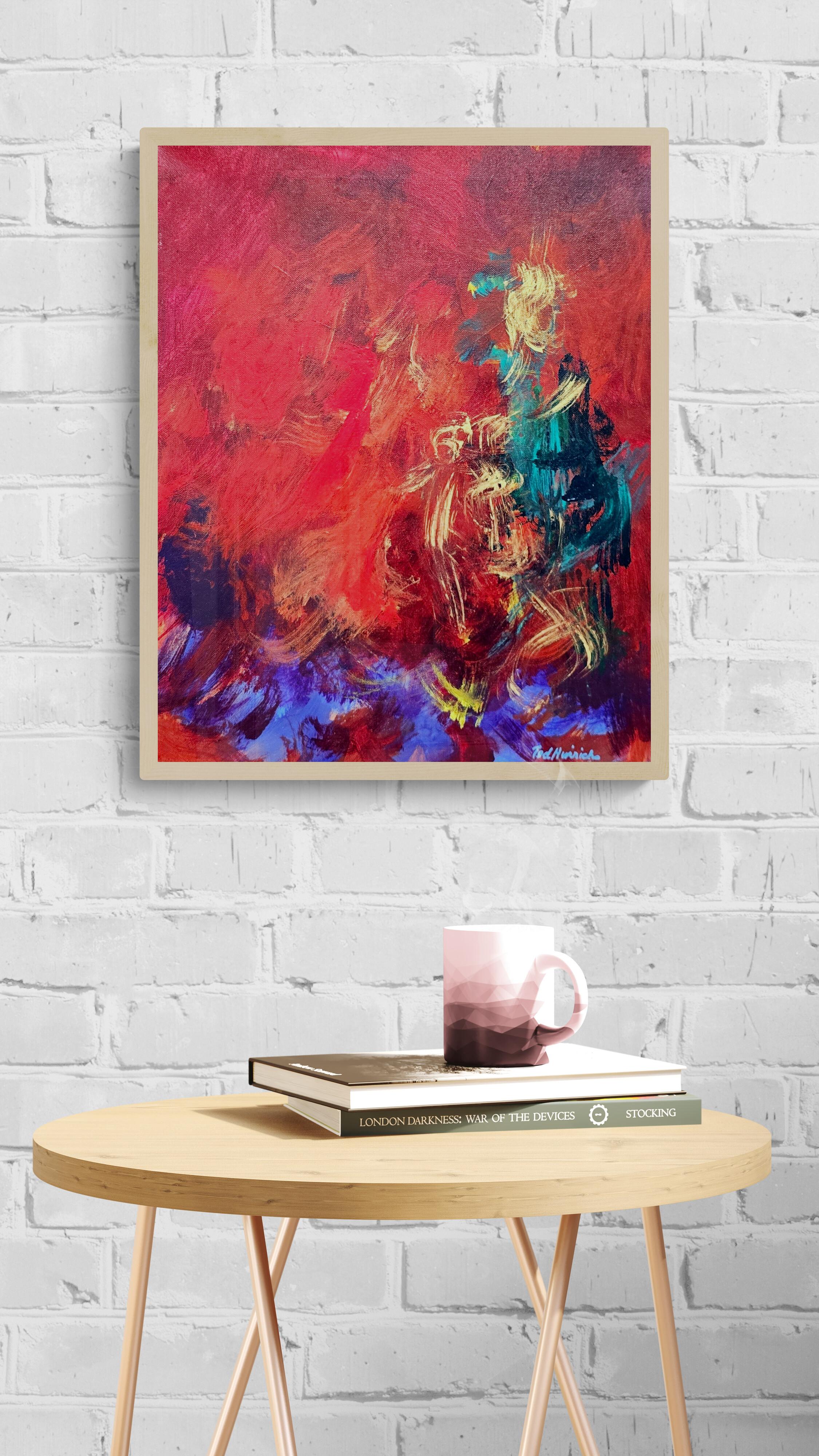 Discovering Red (Gestural Abstraction, Red, Green, Blue, Gold, ~35% OFF) (Moderne), Painting, von Ted Hinrichs