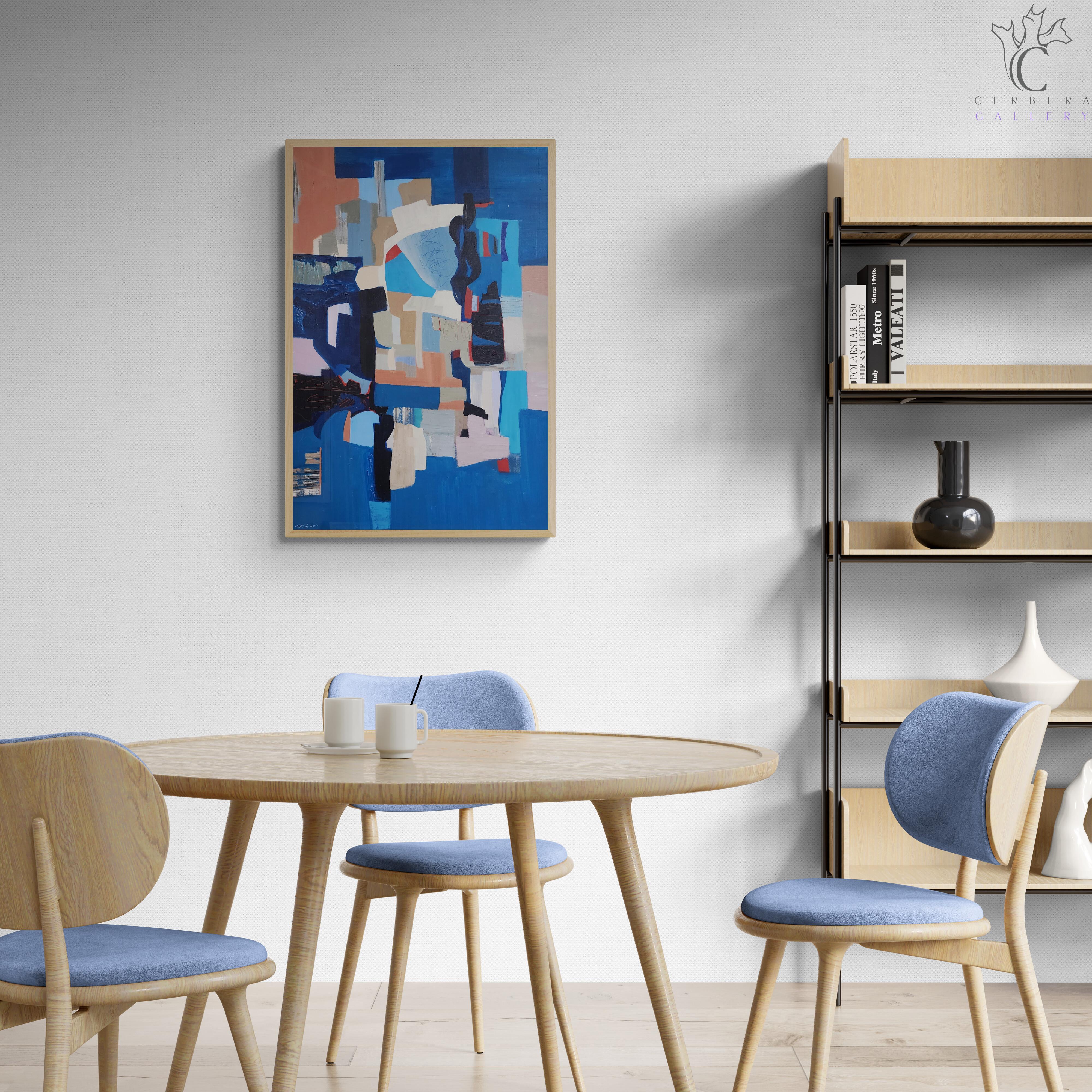 Elia e la vedova (Astratto, Acrilico, Astrazione gestuale, Cubista, Rosso blu) - Painting di Ted Hinrichs