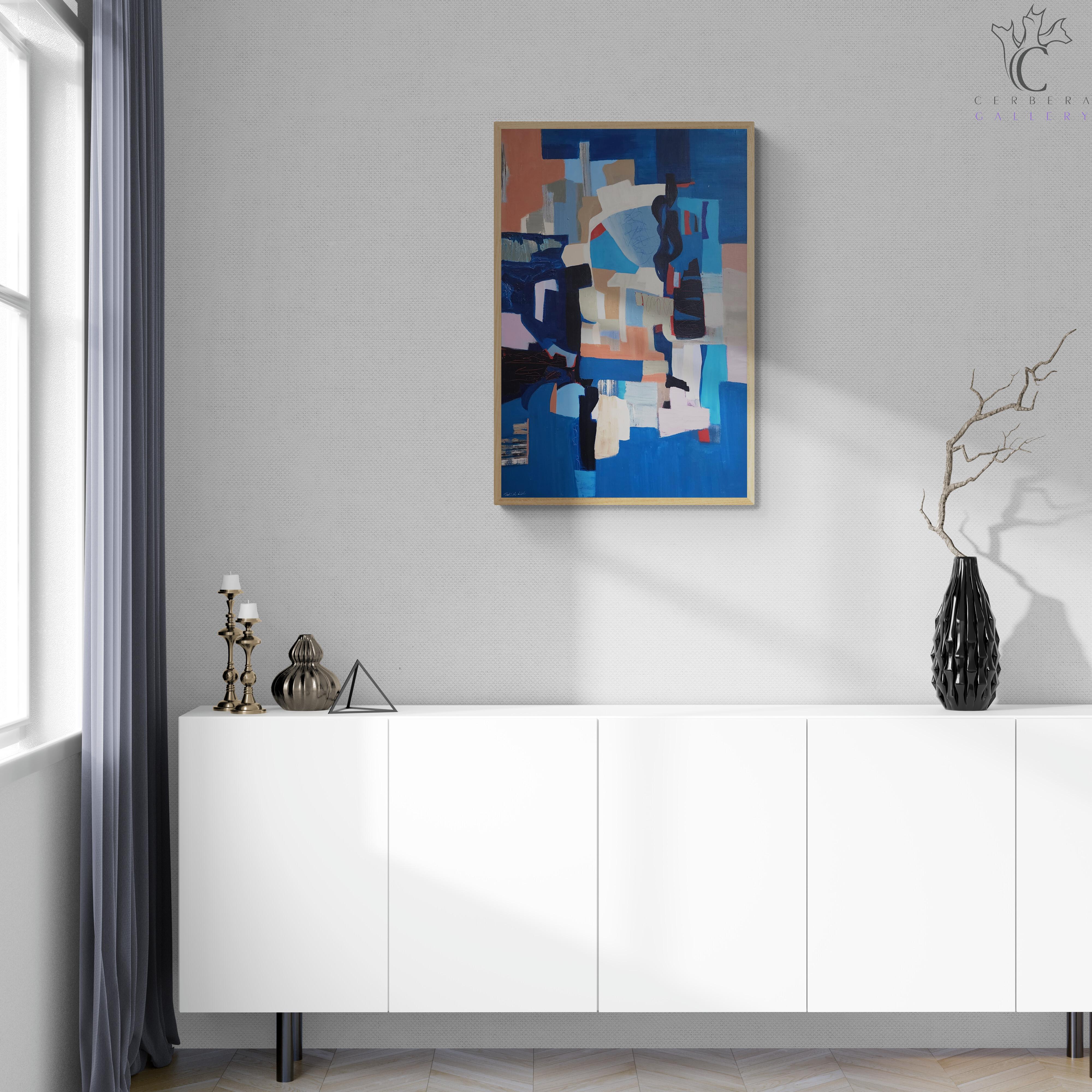 Elijah and the Widow (Abstract, Acrylique, Abstraction gestuelle, Cubiste, Rouge Bleu) - Contemporain Painting par Ted Hinrichs