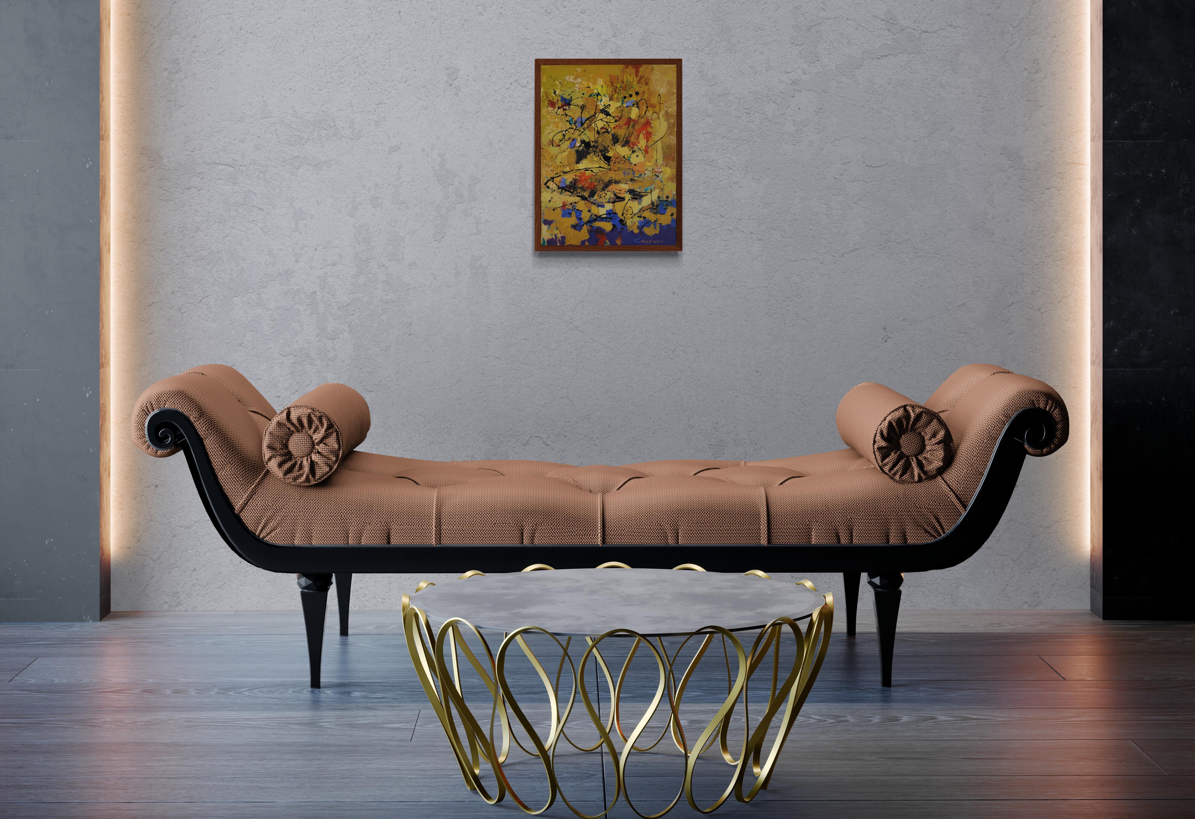 Energia II (Splatter, Beige, Marrone, Foglia d'oro, Blu, Rosso, Nero, Astrazione)) - Painting Contemporaneo di Ted Hinrichs