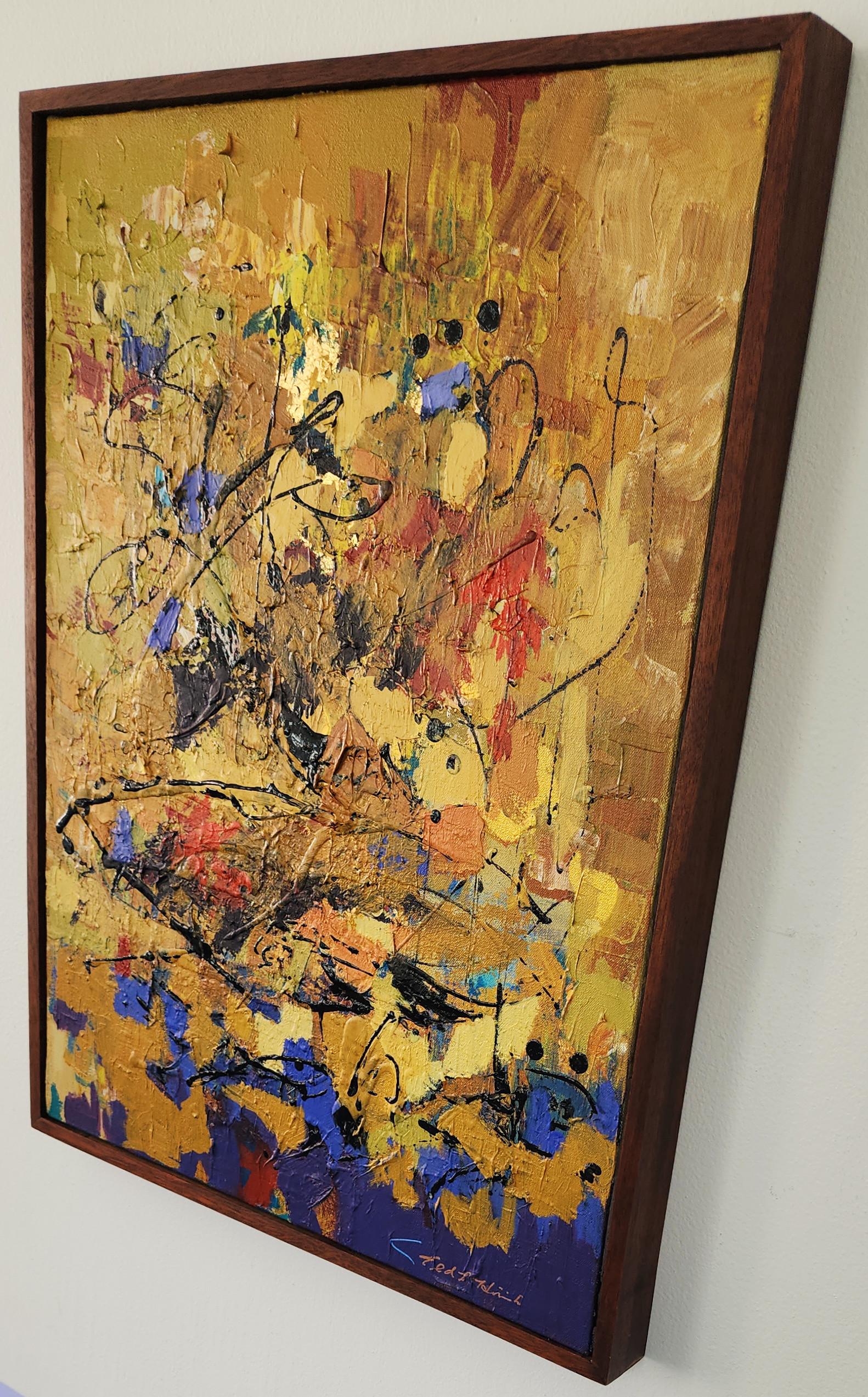 Energia II (Splatter, Beige, Marrone, Foglia d'oro, Blu, Rosso, Nero, Astrazione)) in vendita 2
