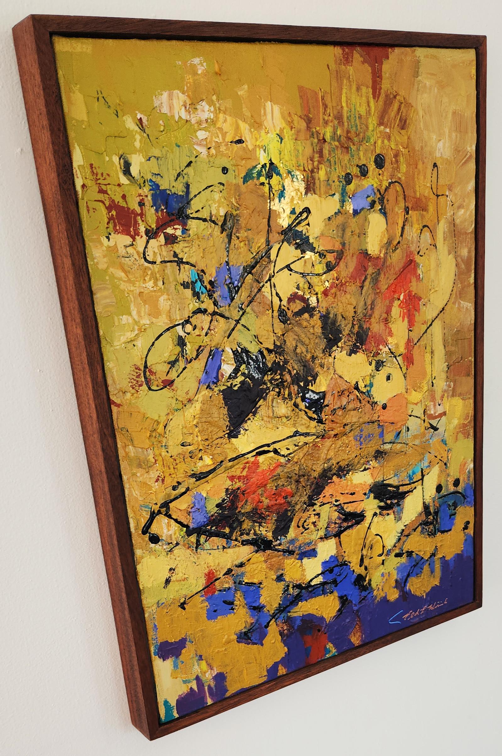 Energia II (Splatter, Beige, Marrone, Foglia d'oro, Blu, Rosso, Nero, Astrazione)) in vendita 3