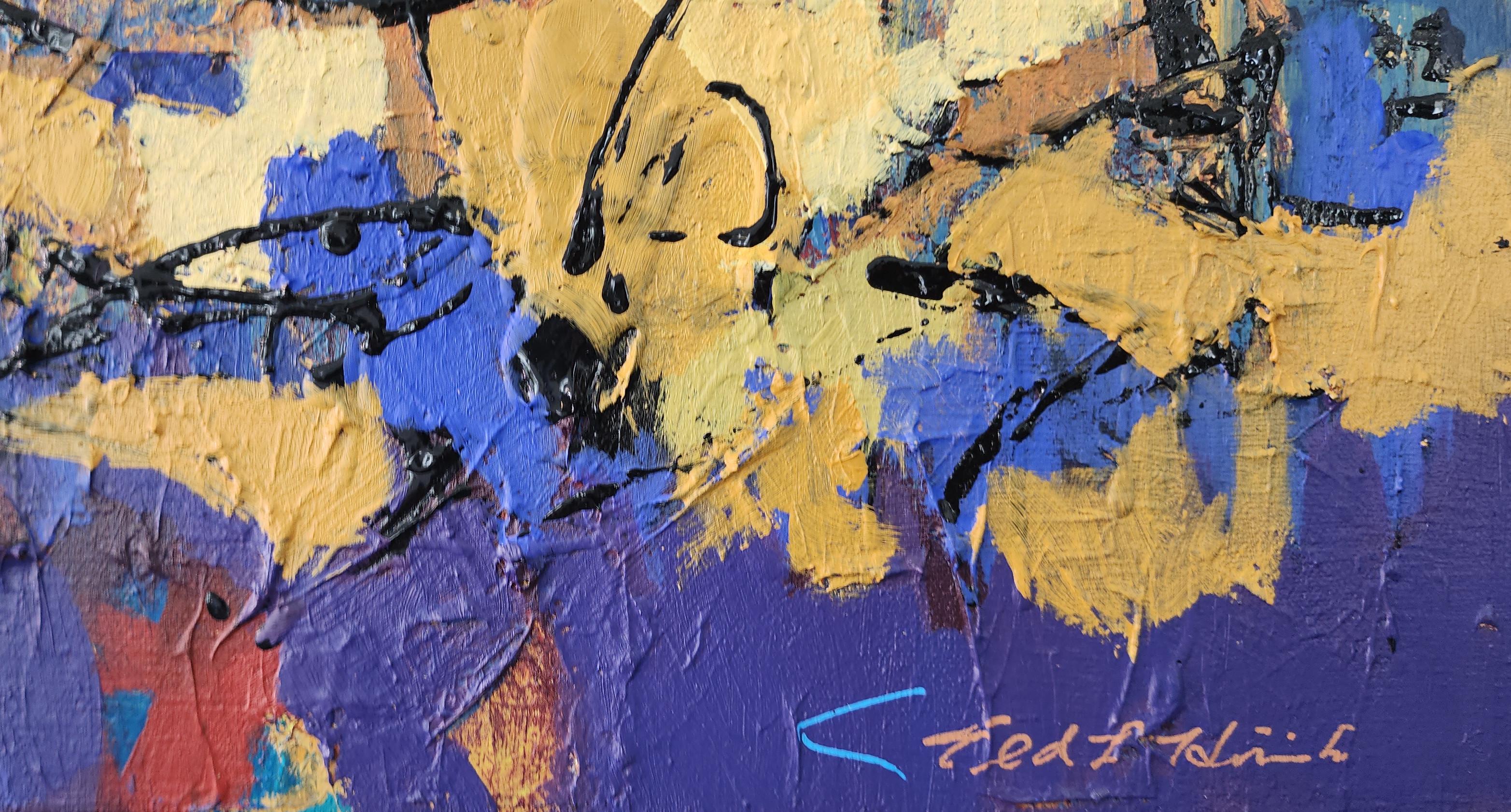 Energia II (Splatter, Beige, Marrone, Foglia d'oro, Blu, Rosso, Nero, Astrazione)) in vendita 4