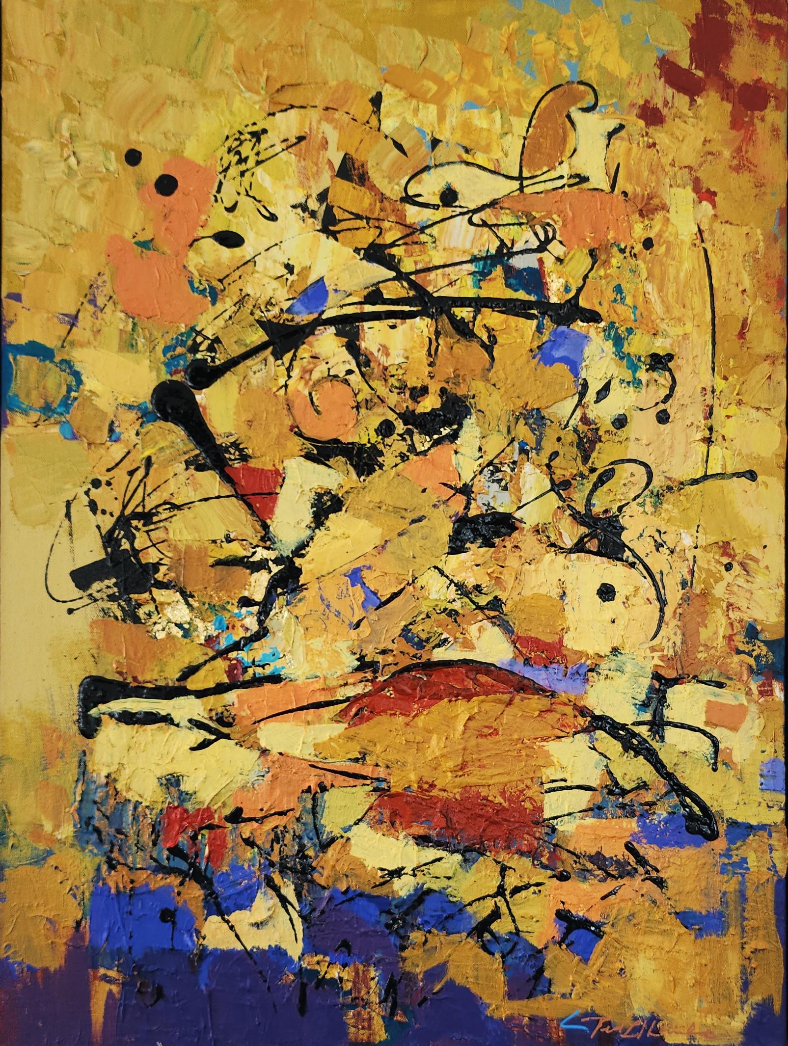 Energy (Splatter, Beige, Brown, Gold Leaf, Blue, Red, Black, Abstraction)) For Sale 1