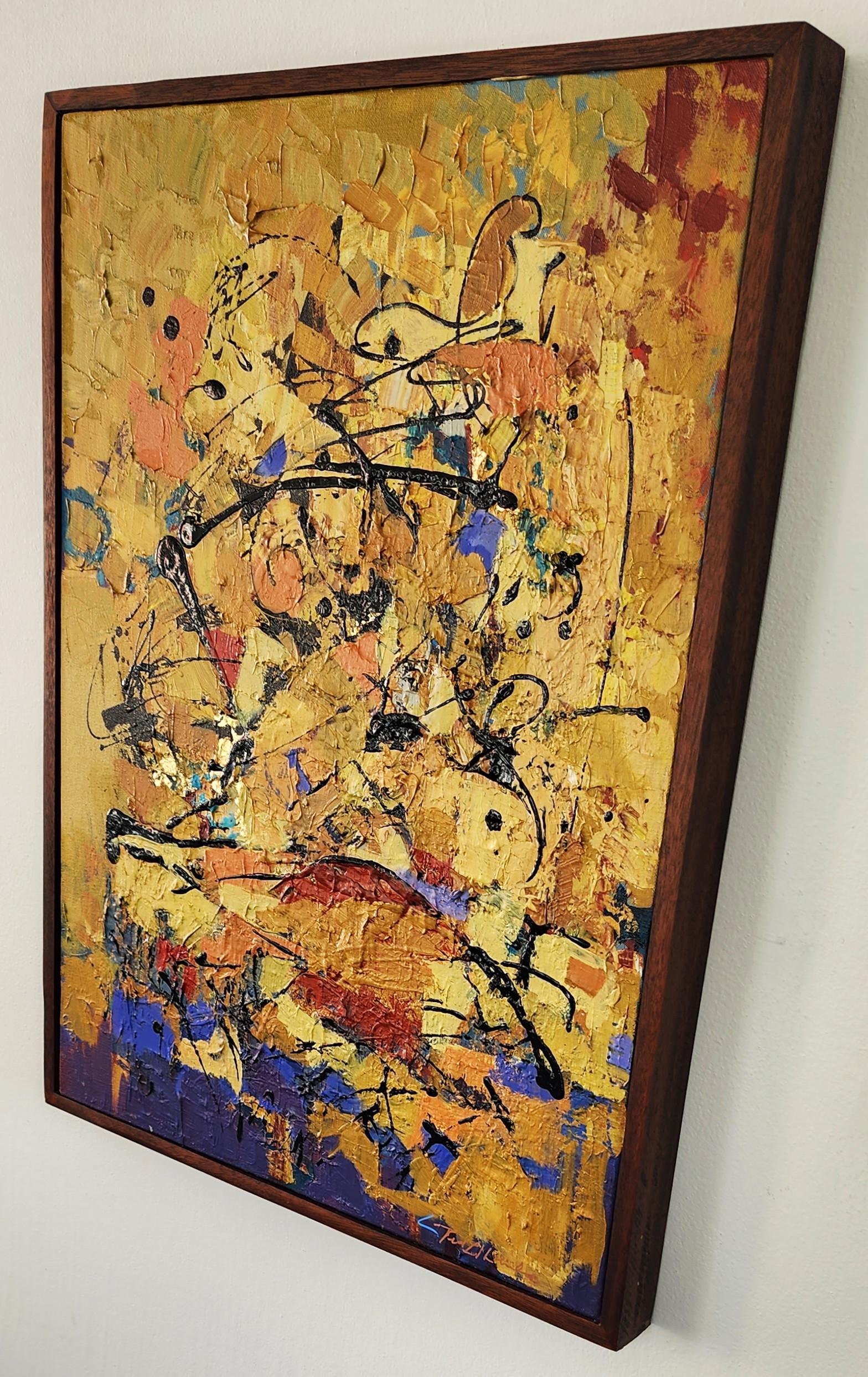 Energy (Splatter, Beige, Brown, Gold Leaf, Blue, Red, Black, Abstraction)) For Sale 2