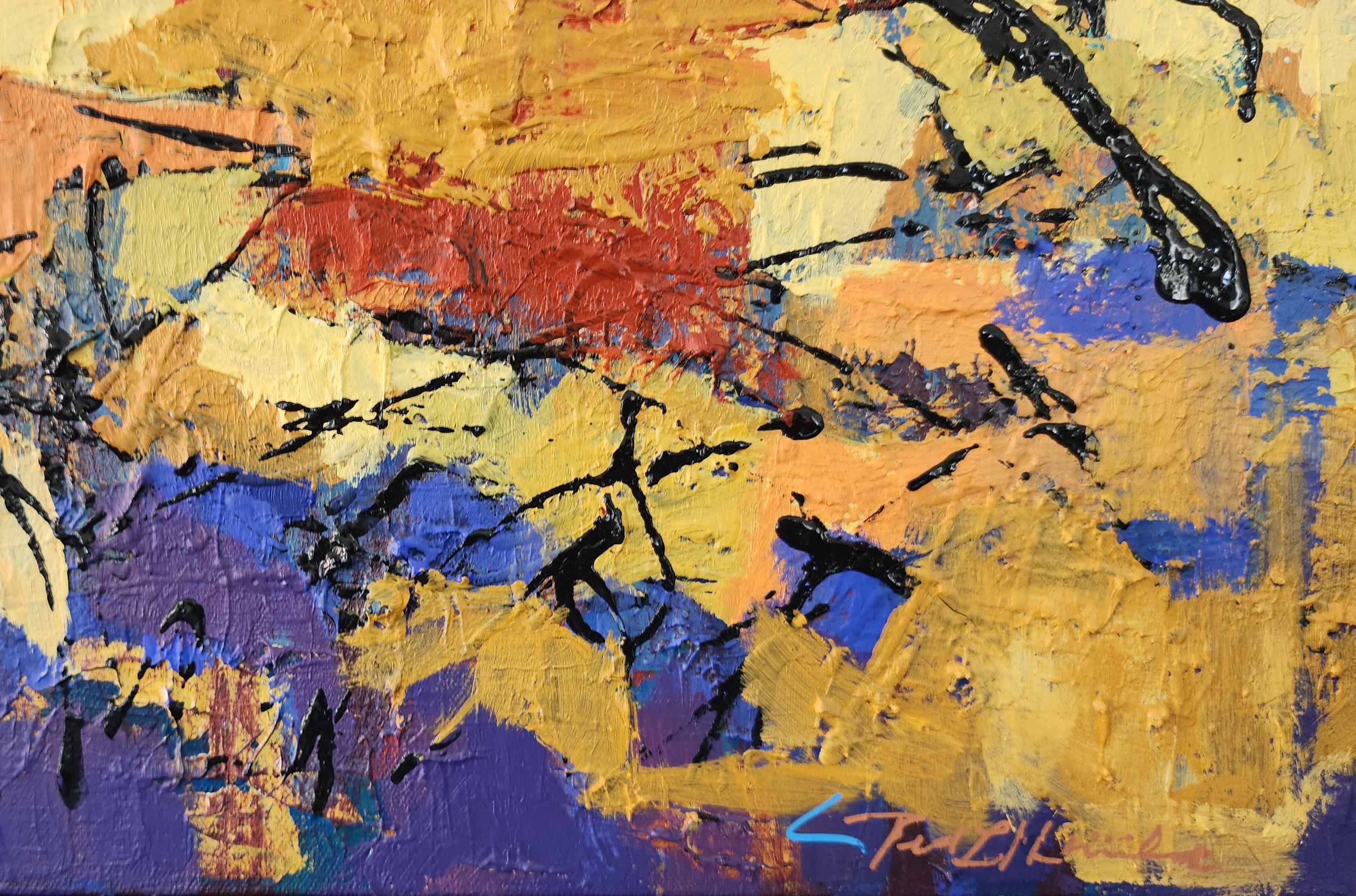 Energy (Splatter, Beige, Brown, Gold Leaf, Blue, Red, Black, Abstraction)) For Sale 4