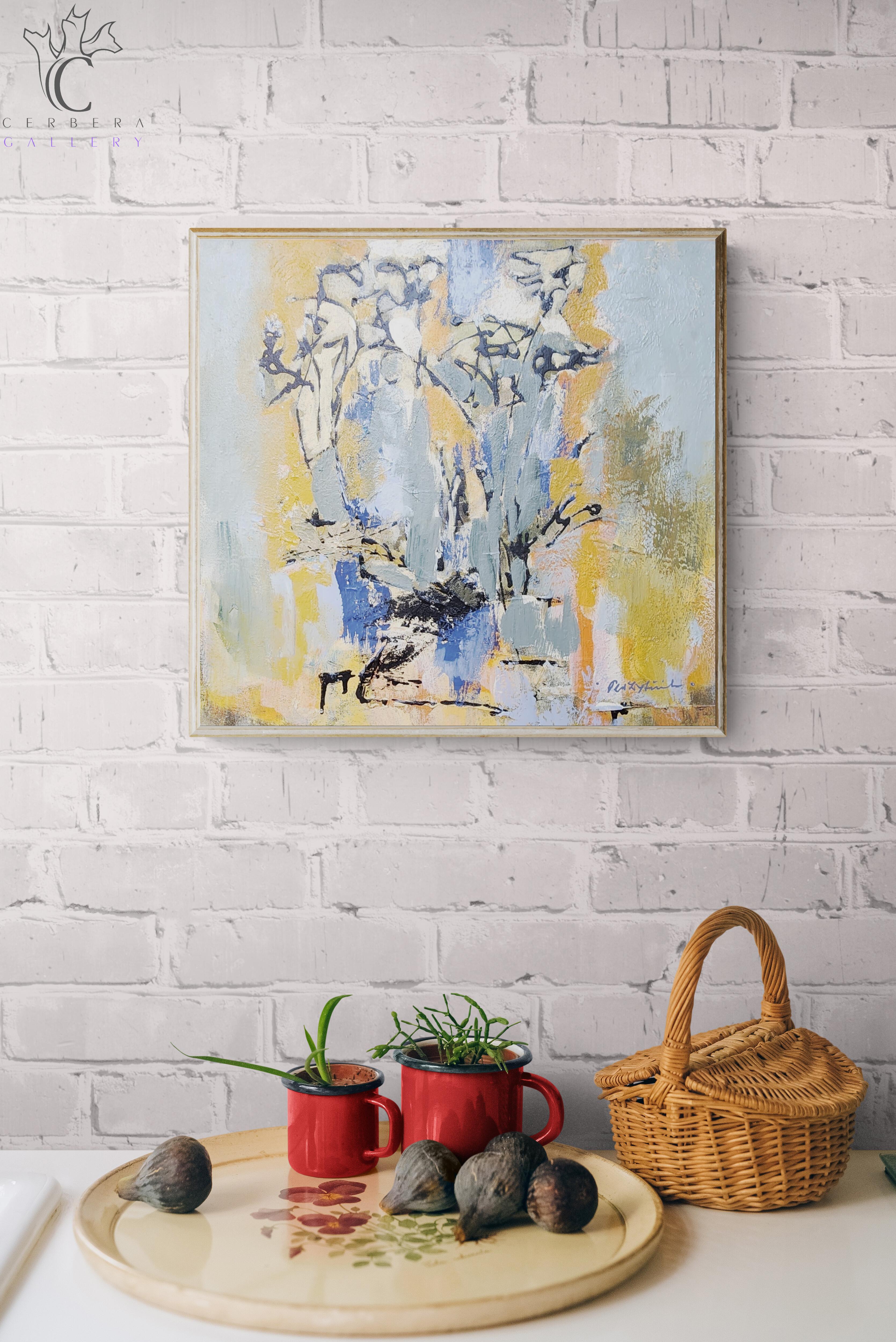 Fiori (Astratto, Acrilico, Astrazione gestuale, Blu, Azzurro, Marrone) - Painting Moderno di Ted Hinrichs
