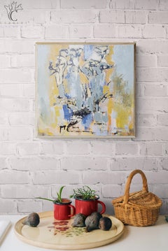 Flowers (Abstract, Acrylic, Gestural Abstraction, Blue, Light Blue, Brown)