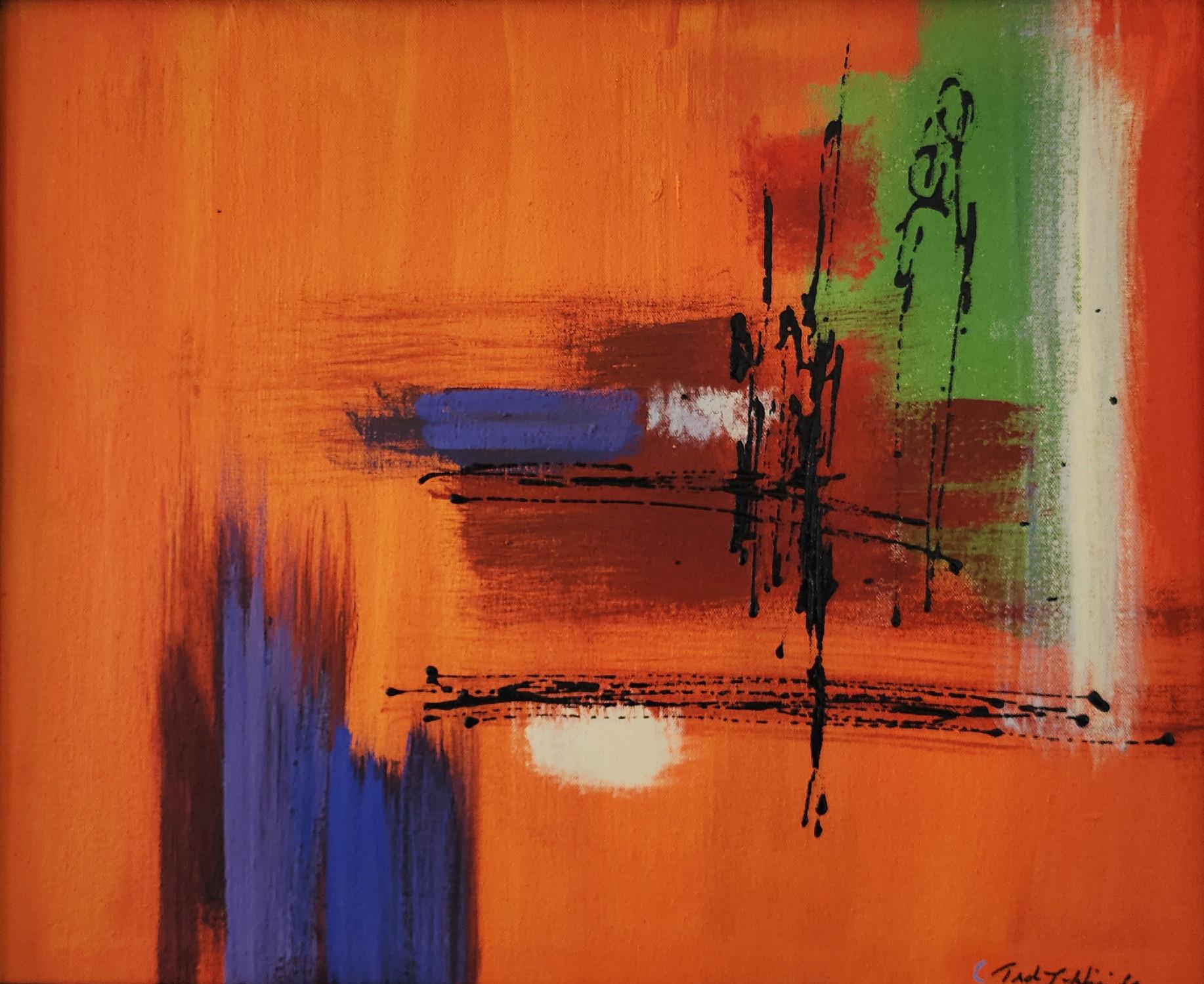 Influence of Autumn (Gestural Abstraction, Orange, Red, Blue, Green, Black) For Sale 1