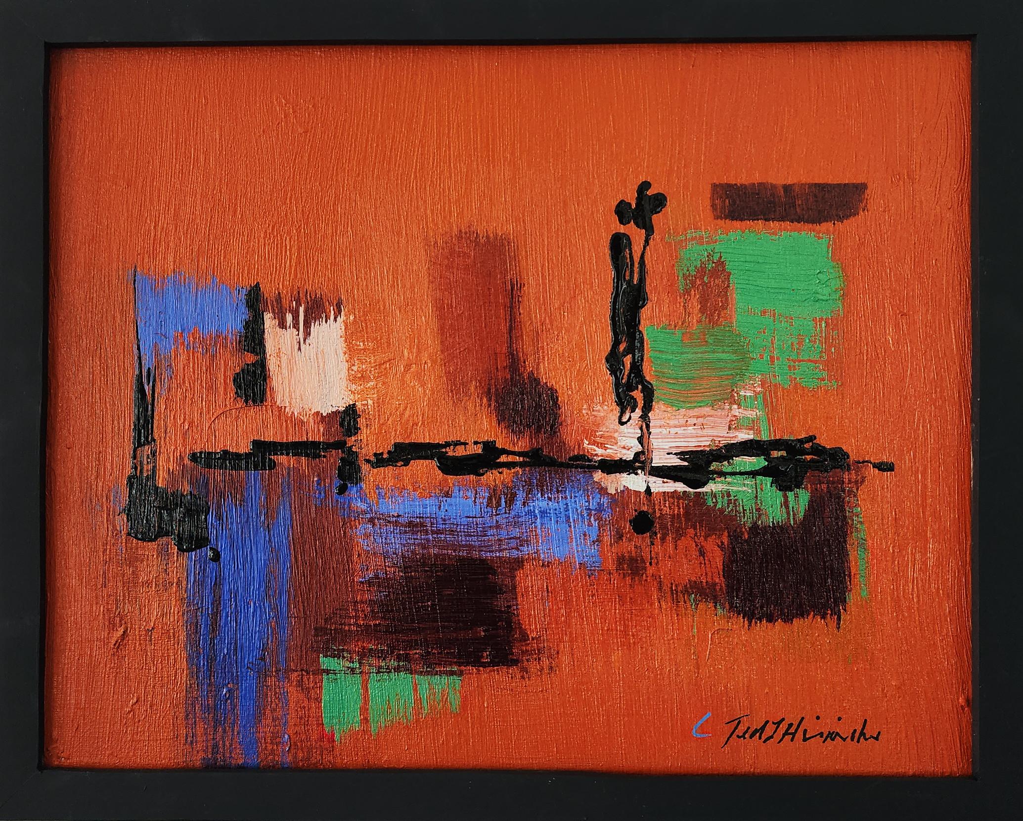 Ted Hinrichs Abstract Painting - Oaxaca (Abstract, Acrylic, Orange, Red, Blue, Green, Black, Minimal)