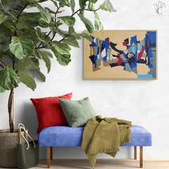 Red Rope (Cubist, Brown, Red, Blue, Beige, Surreal, Abstract, Expressionism)
