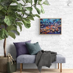 Noche de pueblo (Abstracto, Acrílico, Abstracción gestual, Azul, Azul claro, Cerceta)