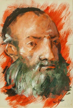 Vintage Bold Expressionist Rabbi, Judaica painting