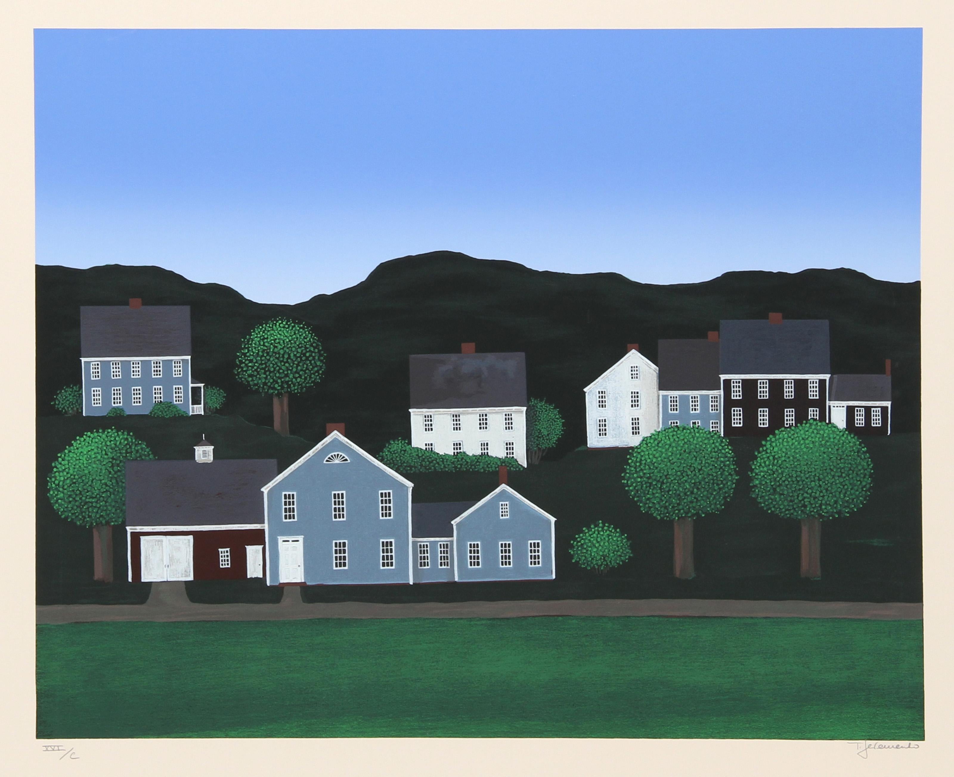 Hillside Town, Arte Popular Serigrafiado por Ted Jeremenko