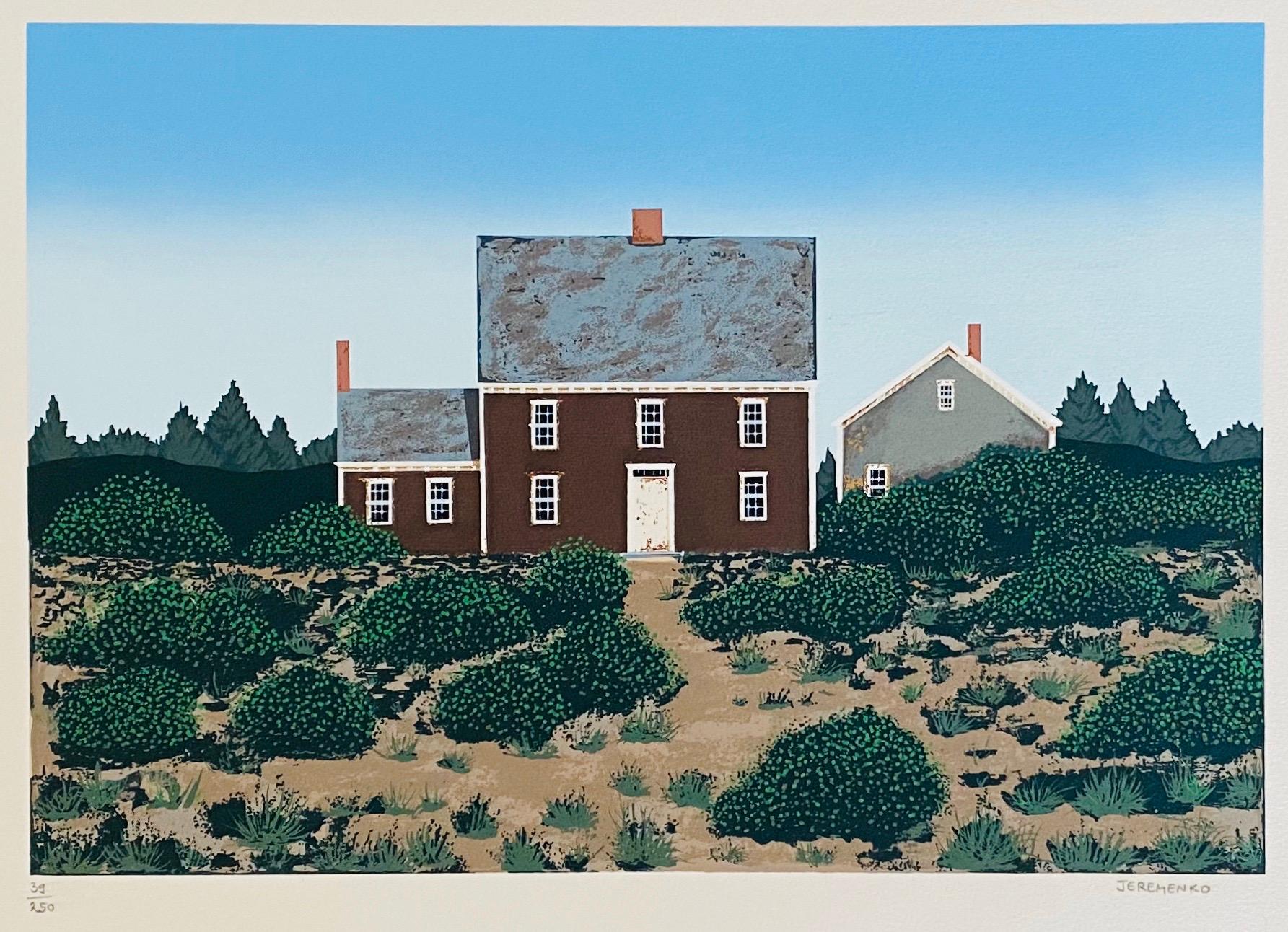Serigrafía grande de Una casa en las dunas, arte popular americano - Print de Ted Jeremenko