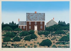 Large Silkscreen Serigraph of A House in Dunes, Americana Folk Art