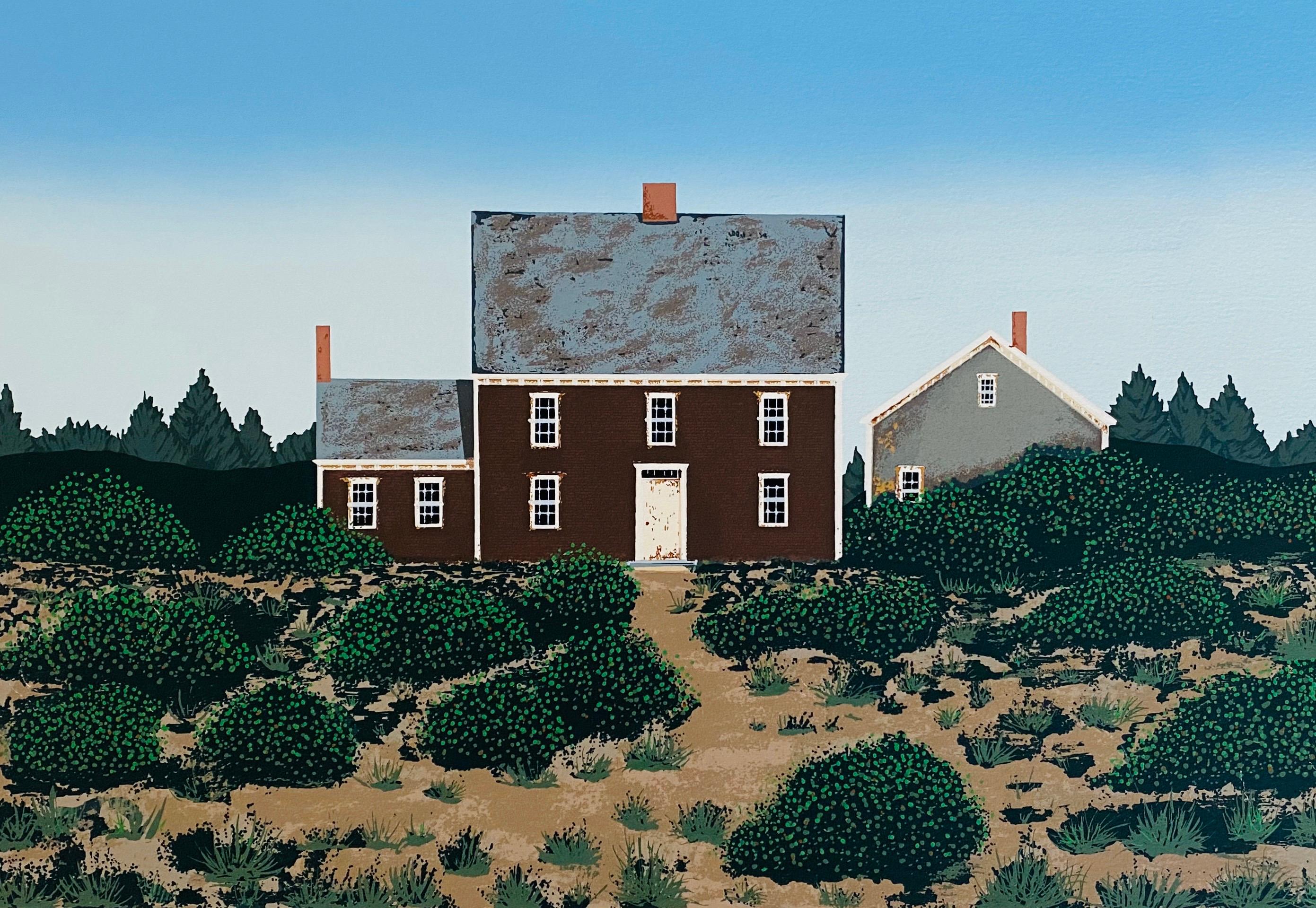 Serigrafía grande de Una casa en las dunas, arte popular americano - Print Arte popular de Ted Jeremenko