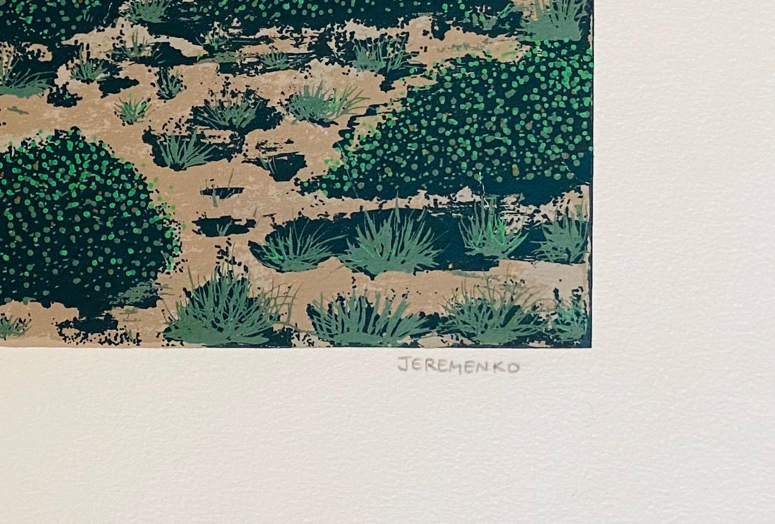 Serigrafía grande de Una casa en las dunas, arte popular americano - Landscape Print Gris de Ted Jeremenko