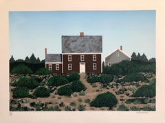 Vintage Large Silkscreen Serigraph of A House in Dunes, Americana Folk Art