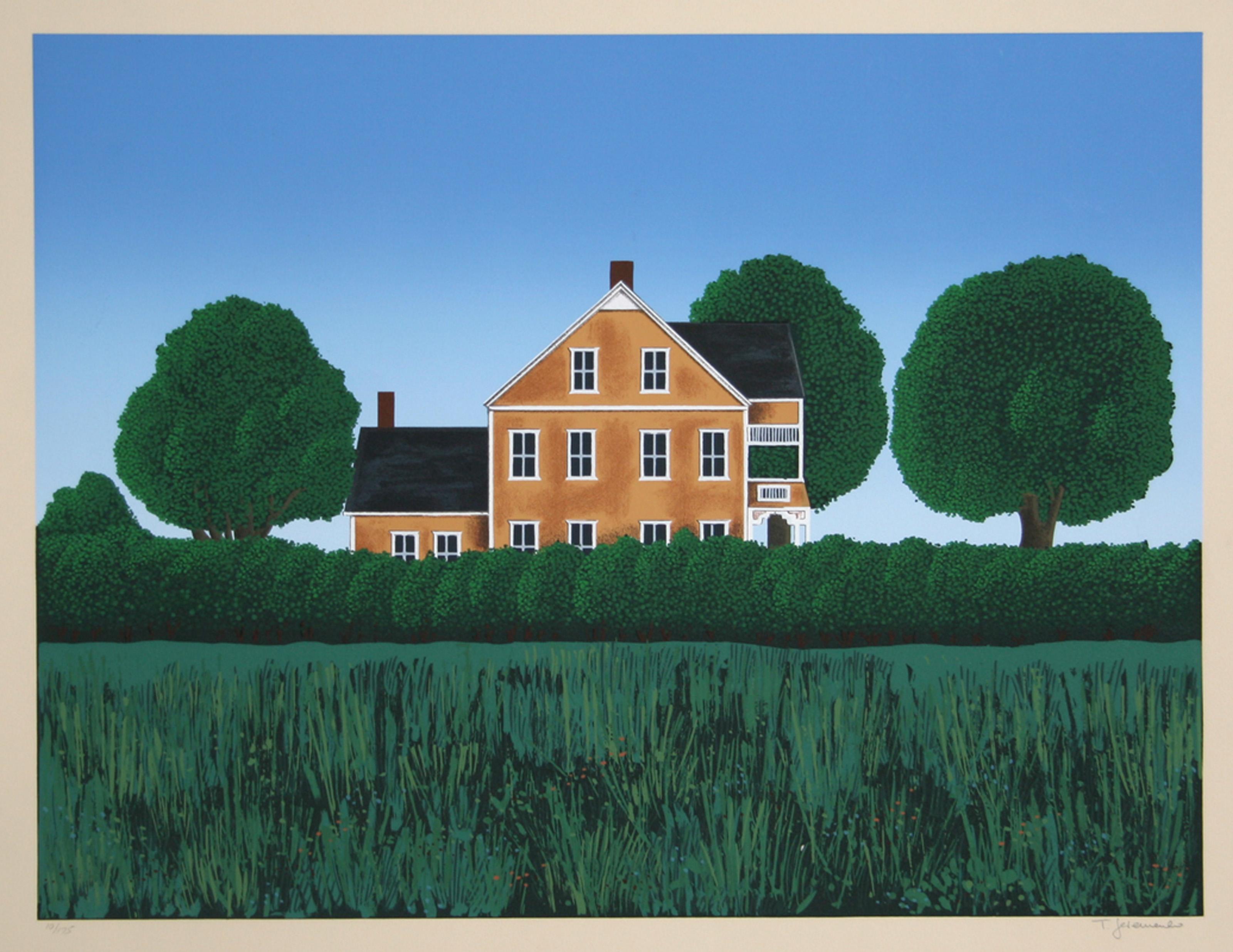 Ted Jeremenko, Jugoslawe/Amerikaner (1938 - ) - Parsonage Lane's. Jahr: 1986, Medium: Siebdruck auf Arches, signiert und nummeriert mit Bleistift, Auflage: 175, Größe: 25 x 30 in. (63,5 x 76,2 cm), Beschreibung: Das in Gold gehaltene und weiß