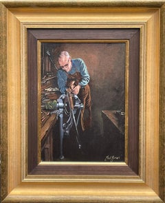 Ted Jones Dublin Ireland Irish Oil Painting Canvas Irishman The Gunsmith 1985