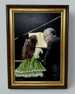 Ted Jones Dublin Ireland Irish Oil Painting Canvas Music Teacher with Student