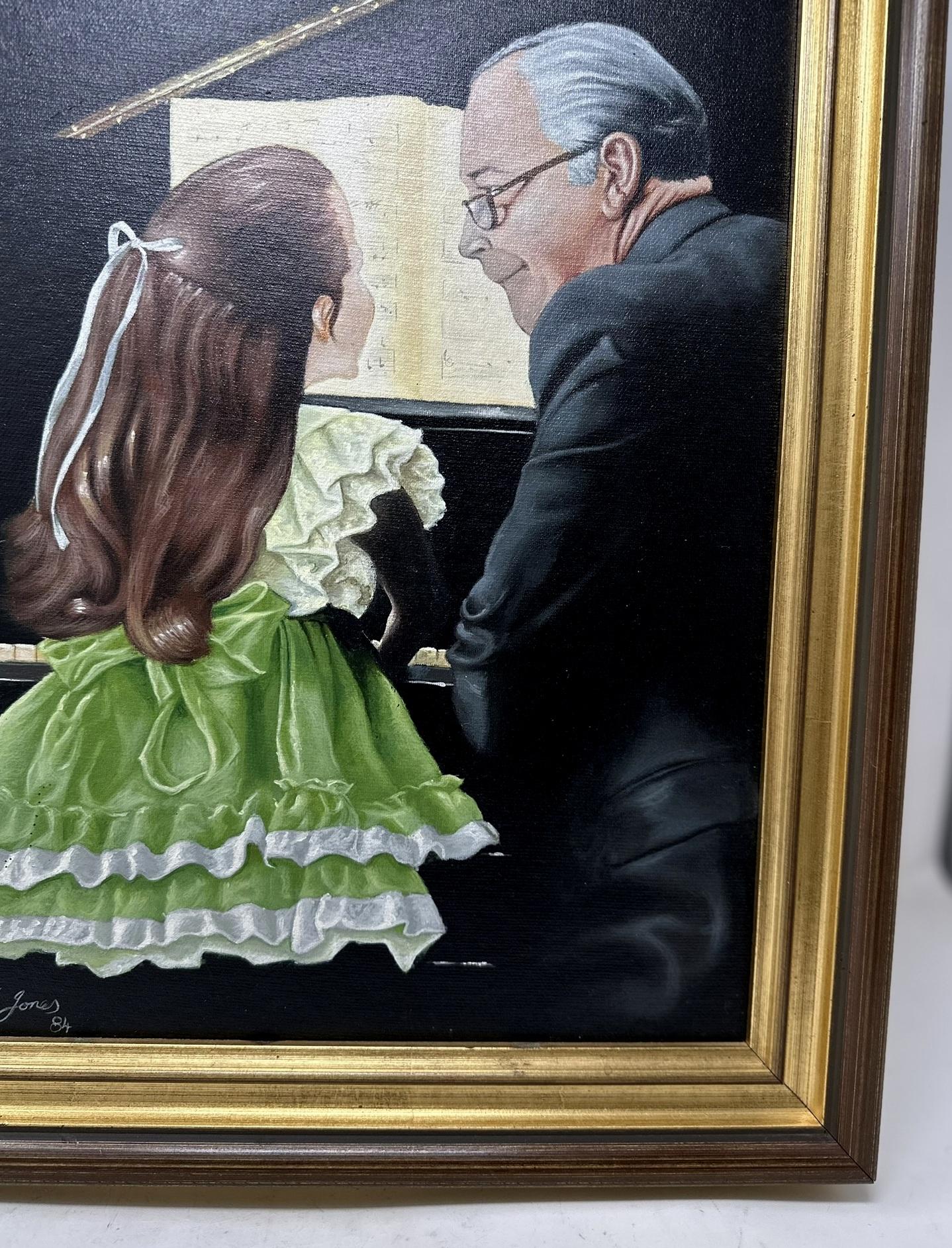 Ted Jones Dublín Irlanda Irlandés Pintura al Óleo Lienzo Profesor de Música con Alumno Pintado en venta