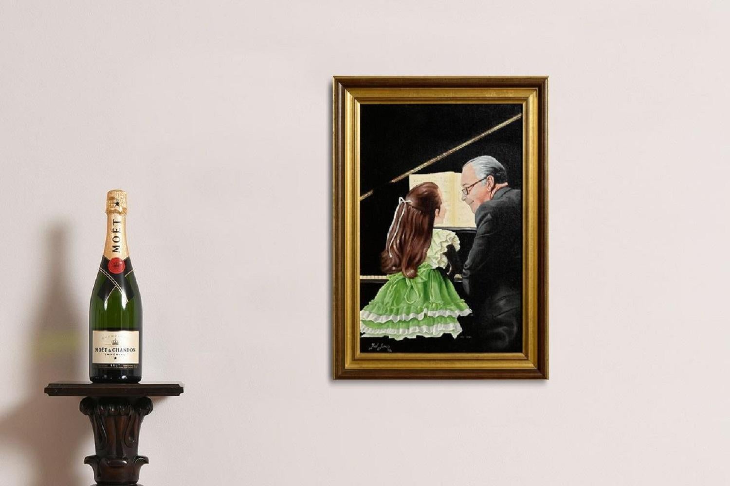 Ted Jones Dublín Irlanda Irlandés Pintura al Óleo Lienzo Profesor de Música con Alumno en venta 2