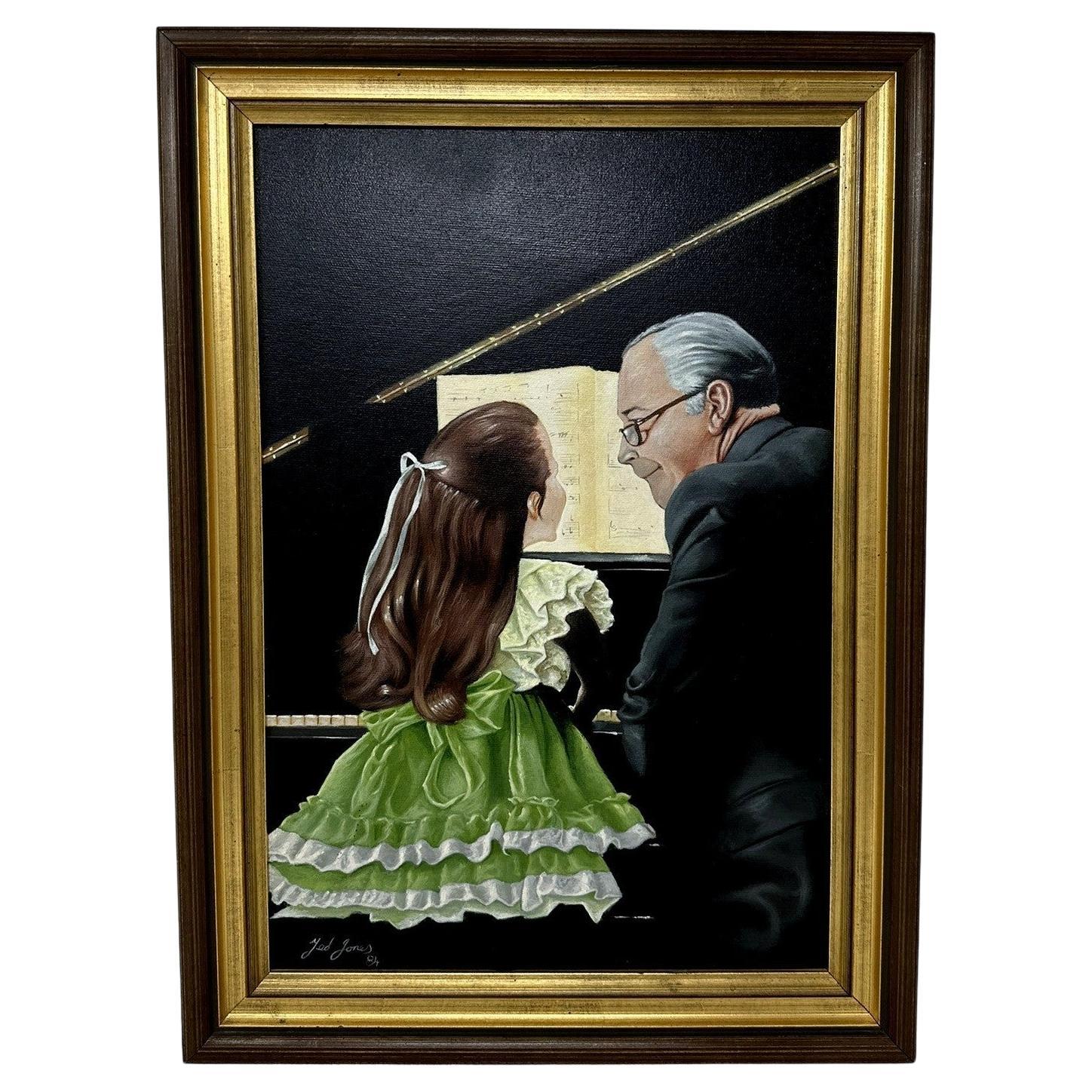 Ted Jones Dublín Irlanda Irlandés Pintura al Óleo Lienzo Profesor de Música con Alumno
