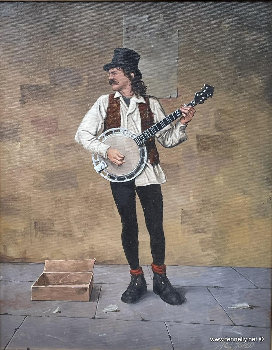 Ted Jones Dublín Irlanda Irlandés Pintura al Óleo sobre Lienzo Músico Busker Masculino en Bueno estado para la venta en Dublin, Ireland