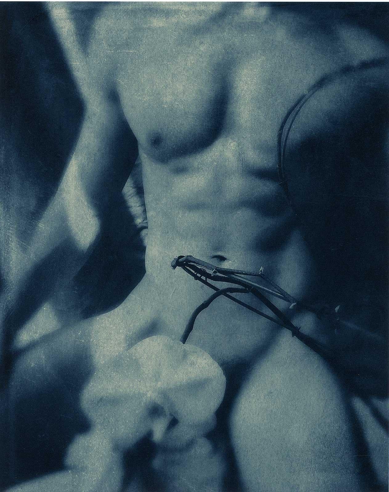 Ted Kincaid Figurative Photograph - Academic Nude (Male Nude with Flower for Thomas Eakins)