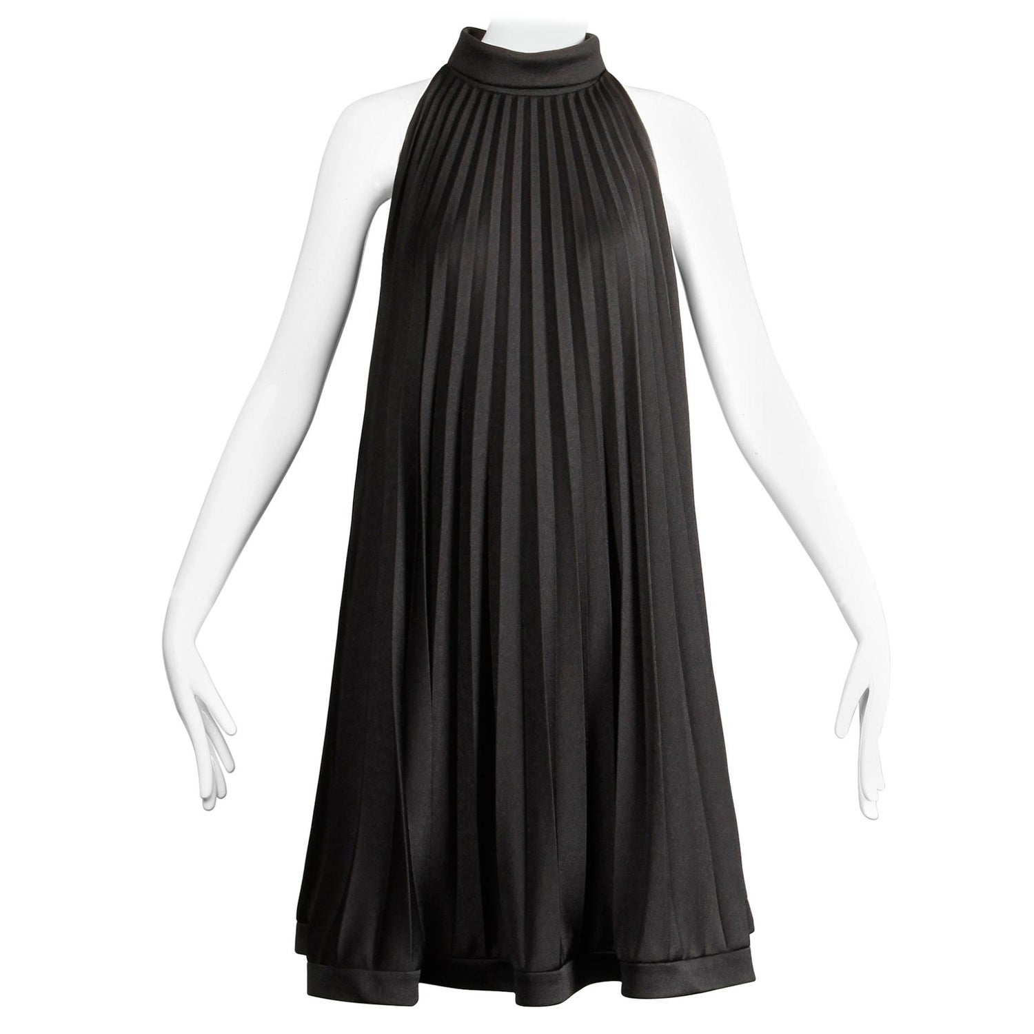 Ted Lapidus 1960s Vintage Black Pleated Trapeze Cocktail Dress For