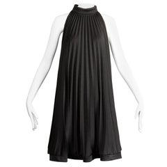 Ted Lapidus 1960s Vintage Black Pleated Trapeze Cocktail Dress
